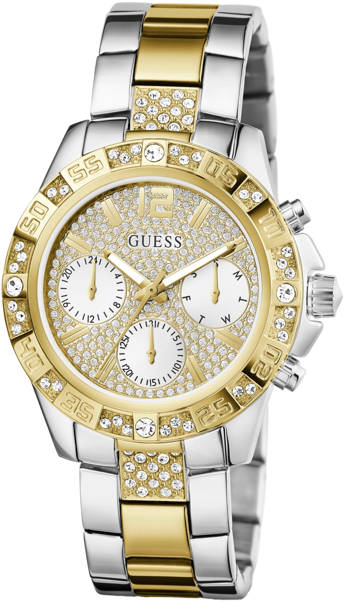 Guess Multifunktionsuhr »MAJESTY«, Quarzuhr, Armbanduhr, Damenuhr, Datum, Edelstahlarmband