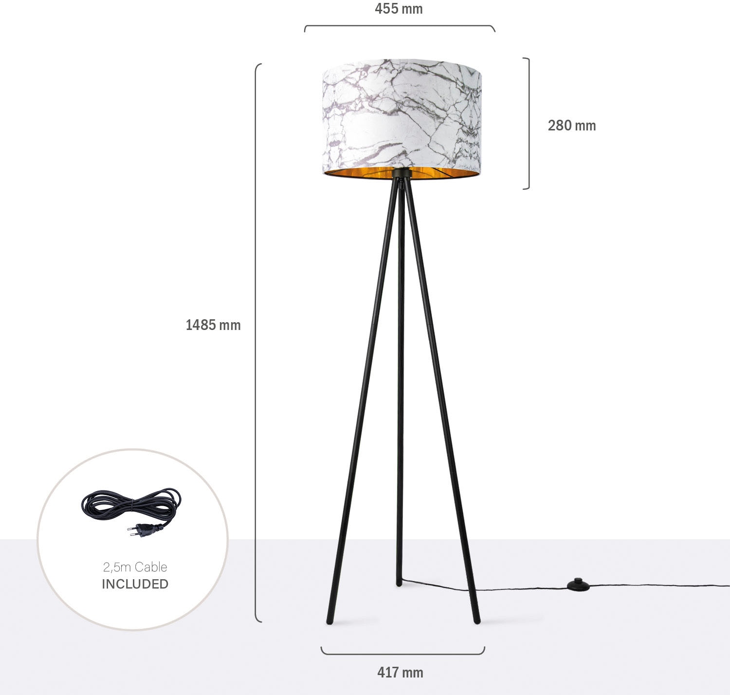 Paco Home Stehlampe »Trina Garantie online Marmor 3 mit Standleuchte Stein | kaufen Kraft«, Grau Weiß XXL Jahren Design E27 Schlafzimmer