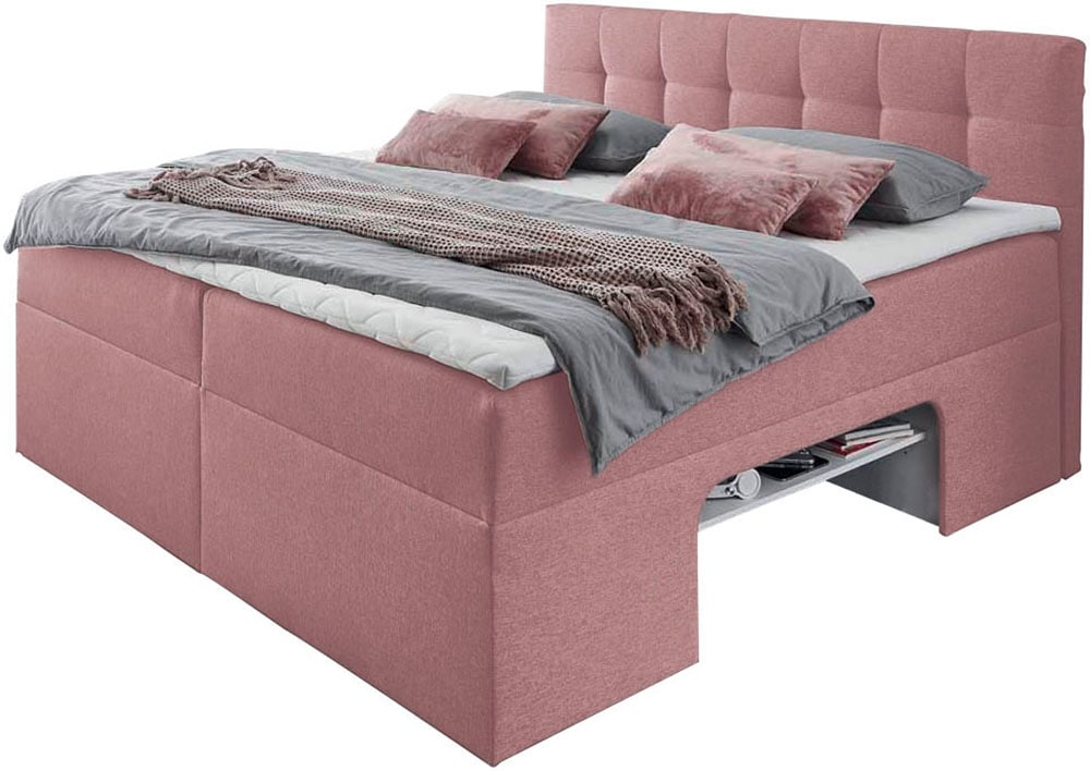Home affaire, Boxbett Nische im Bettkasten für zusätzlichen Stauraum, rosa, Flachgewebe H3;Taschen-Federkernmatratze, rosa