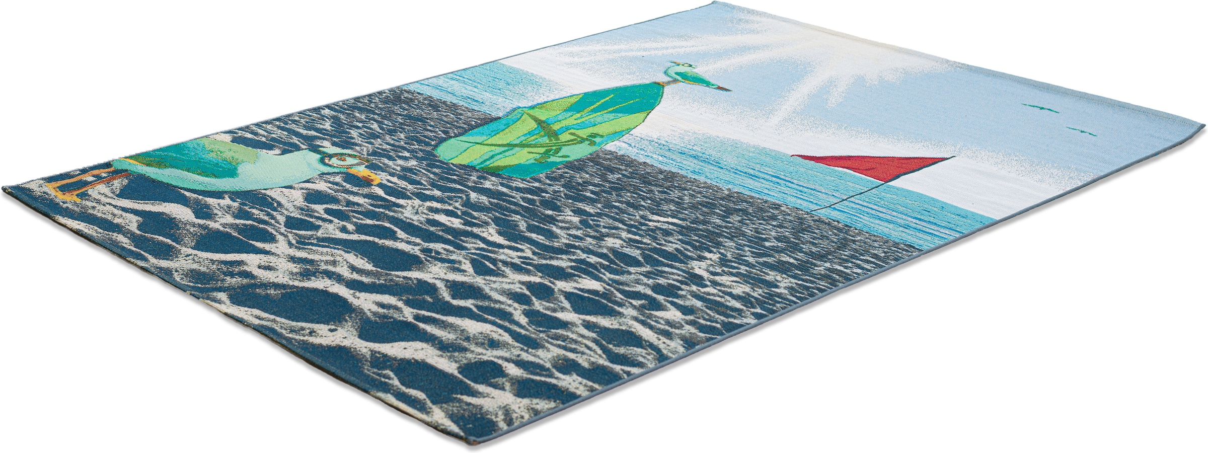 Sansibar Teppich »Rantum Beach SA-021« rechteckig 5 mm Höhe Flachgewebe, modernes Design, Strand & Surfboard, Outdoor geeignet