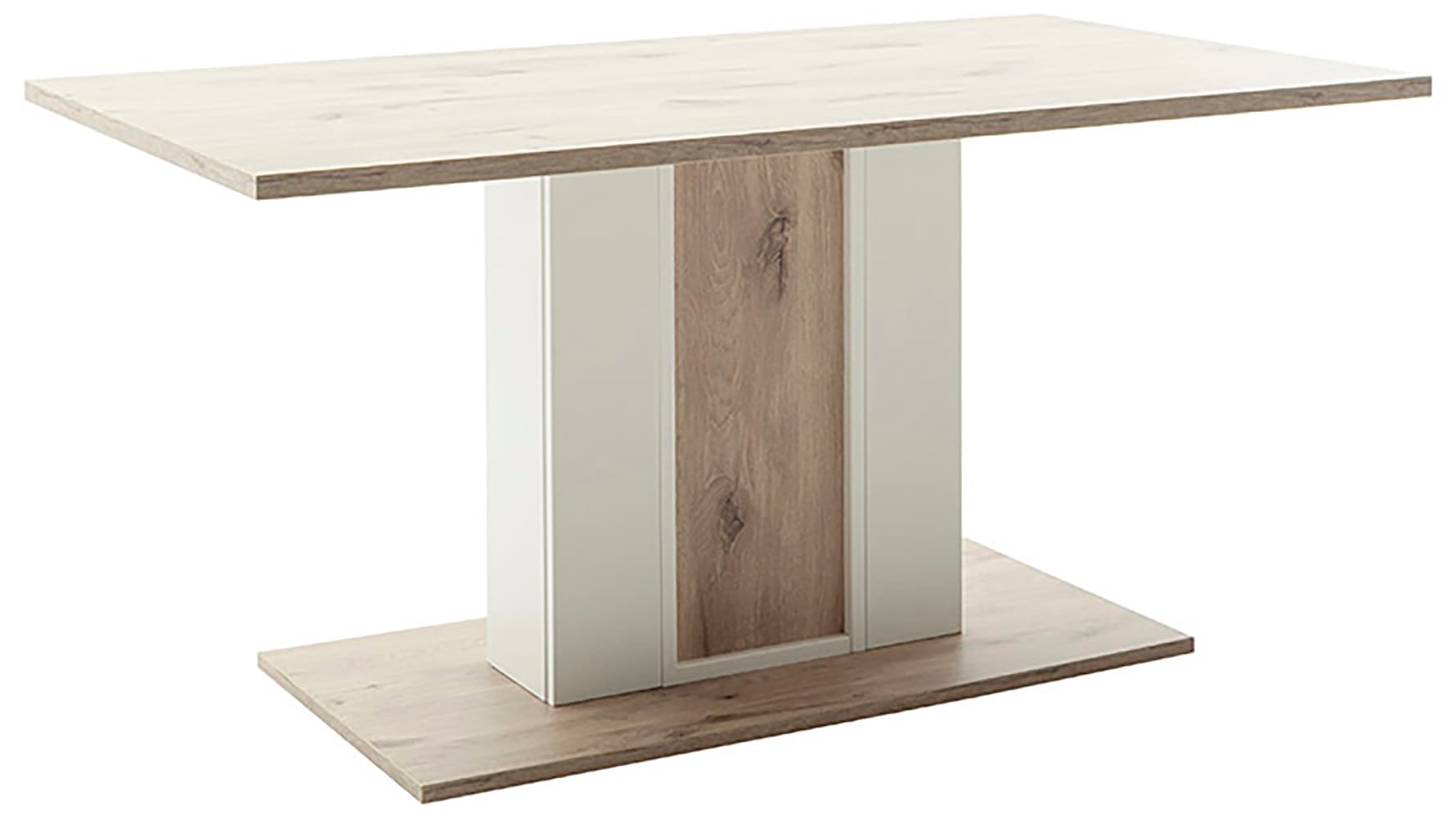 MCA furniture Säulen-Esstisch »SANTERNO Esstisch mit Bodenplatte«, Tisch, Soft White/Viking Oak, mit Säule, belastbar 50kg, Breite 160 cm