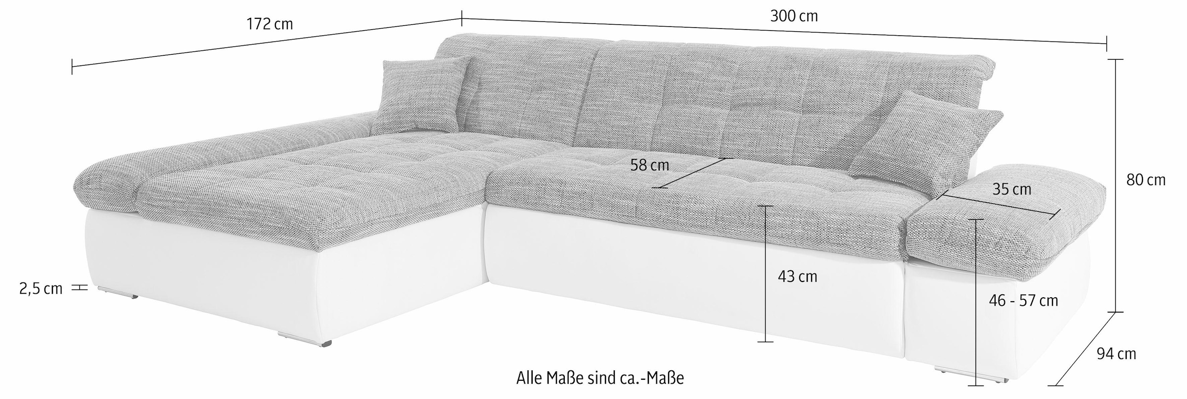 DOMO collection Ecksofa »Moric B/T/H 300/172/80 cm, auch in Cord, L-Form«, XXL-Format, wahlweise auch mit Bettfunktion und Armverstellung