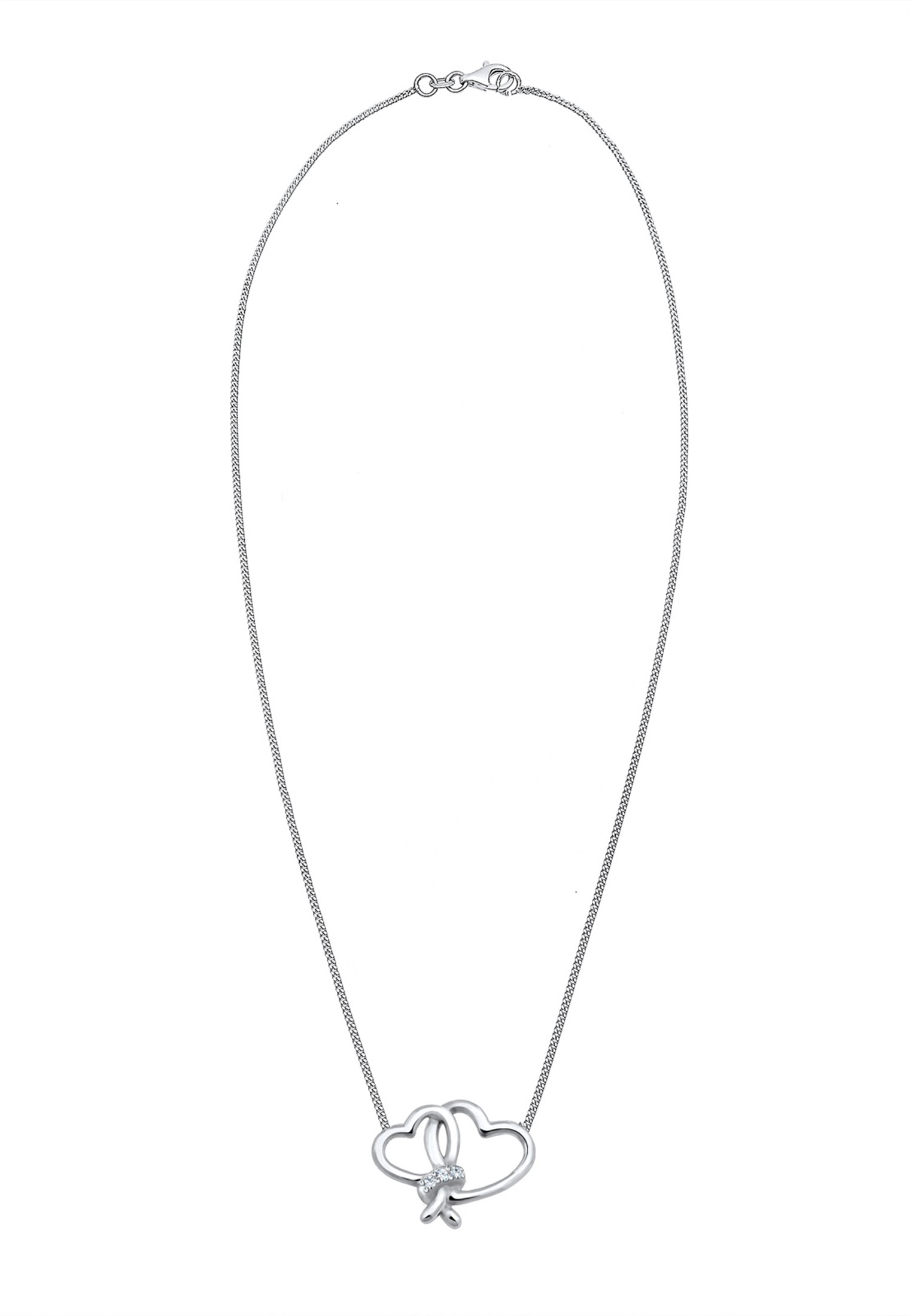 Elli DIAMONDS Silberkette »Halskette Doppeltes Herz Diamant Weiß (0.045 ct) 925 Sterling Silber«