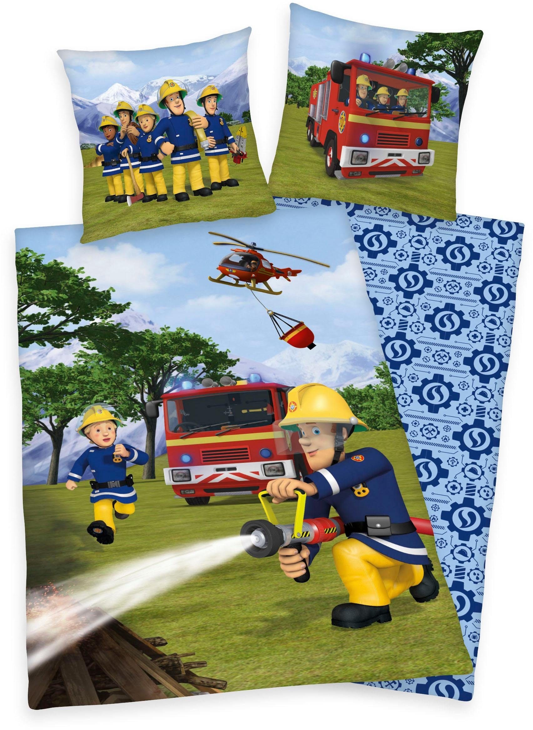 Kinderbettwäsche »Feuerwehrmann Sam«, mit Löschzug und Helikopter