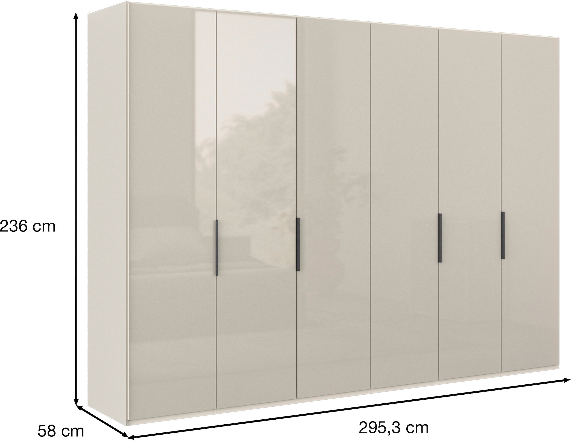 WIEMANN Falttürenschrank »Ohio, Kleiderschrank, Schrank, Garderobe, mit Glasfront, 300 cm« inklusive Einlegeböden & Kleiderstangen, 2 Höhen, MADE IN GERMANY,  inklusive Türdämpfung, hochwertige Glasfront