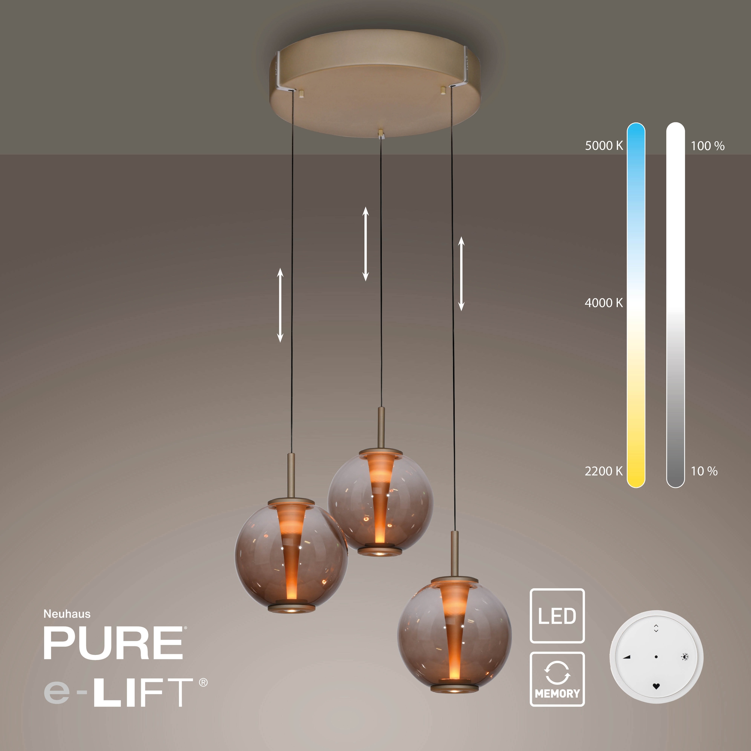 Neuhaus PURE LED Pendelleuchte »PURE E-Infinity« LED-Board 1 Stk. warmweiß - kaltweiß e-SLIDE® Funktion, CCT, dimmbar, Fernbedienung