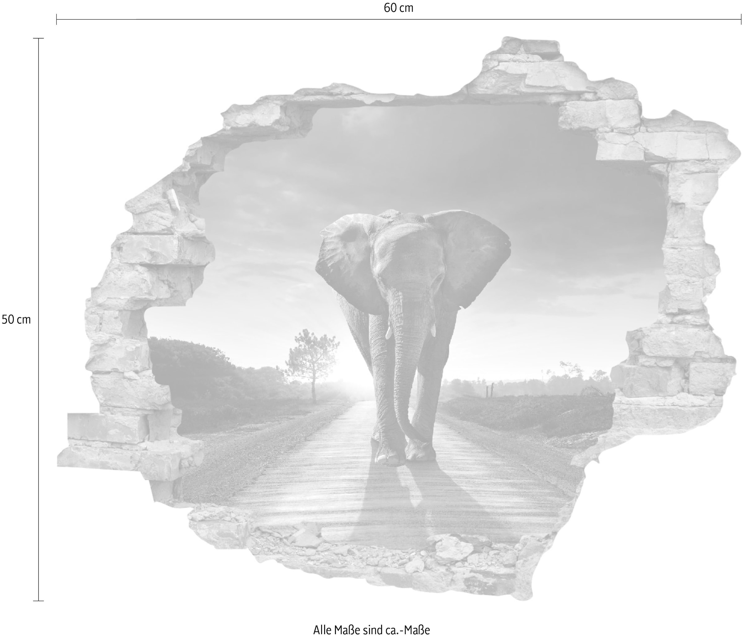 queence Wandtattoo »Elefant«, (1 St.), Wandsticker, Wandbild, selbstklebend, 3D, Wanddurchbruch