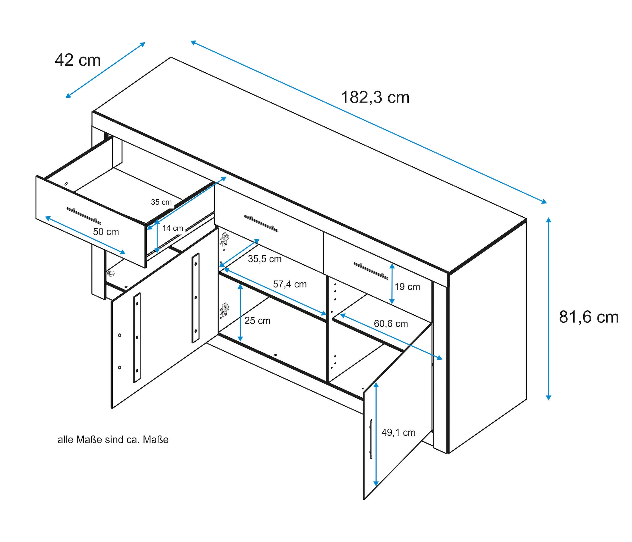 VOGL Möbelfabrik Sideboard »Toronto«, Breite 183 cm
