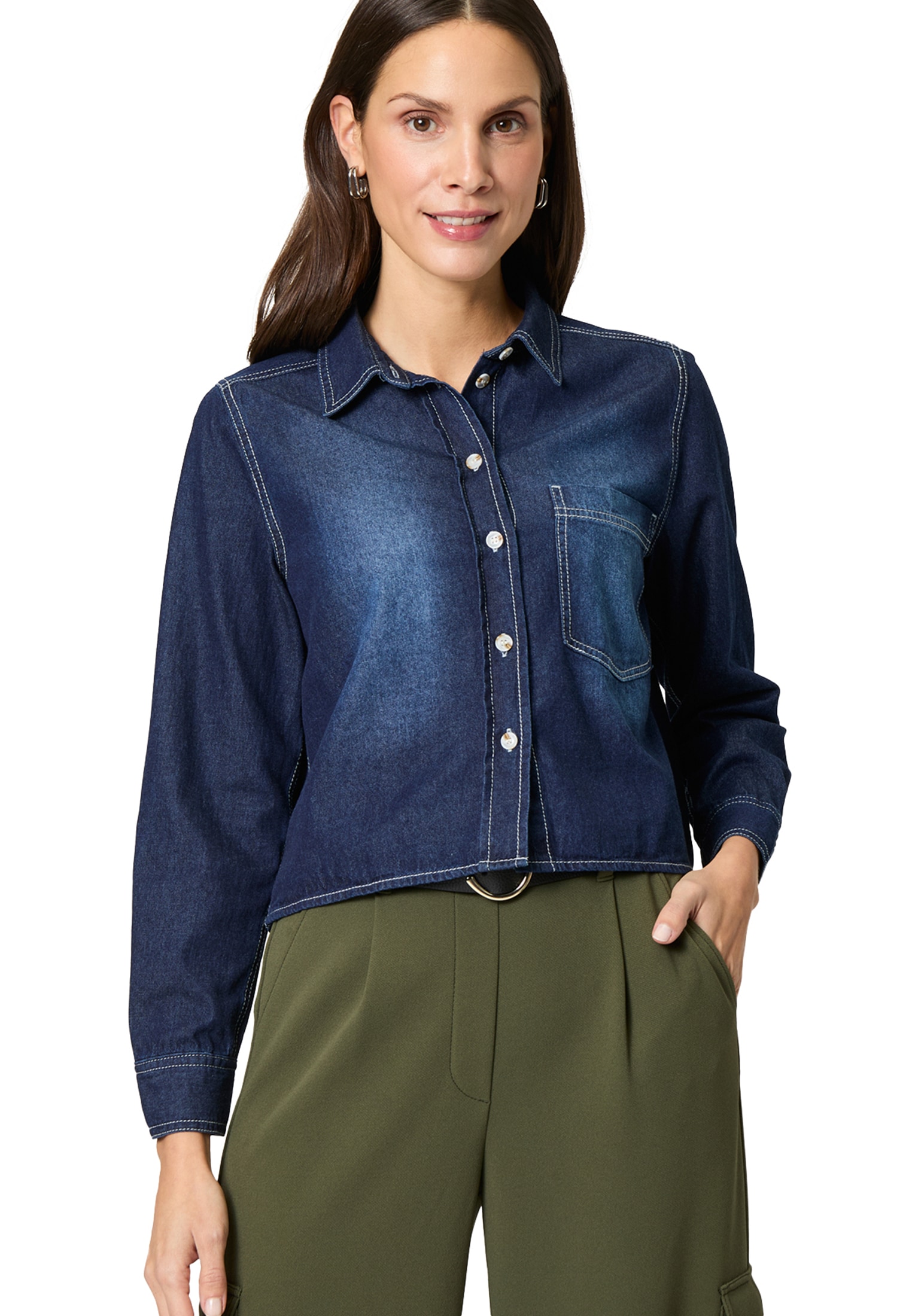 Zero Jeansbluse »Jeansbluse mit Knopfleiste«