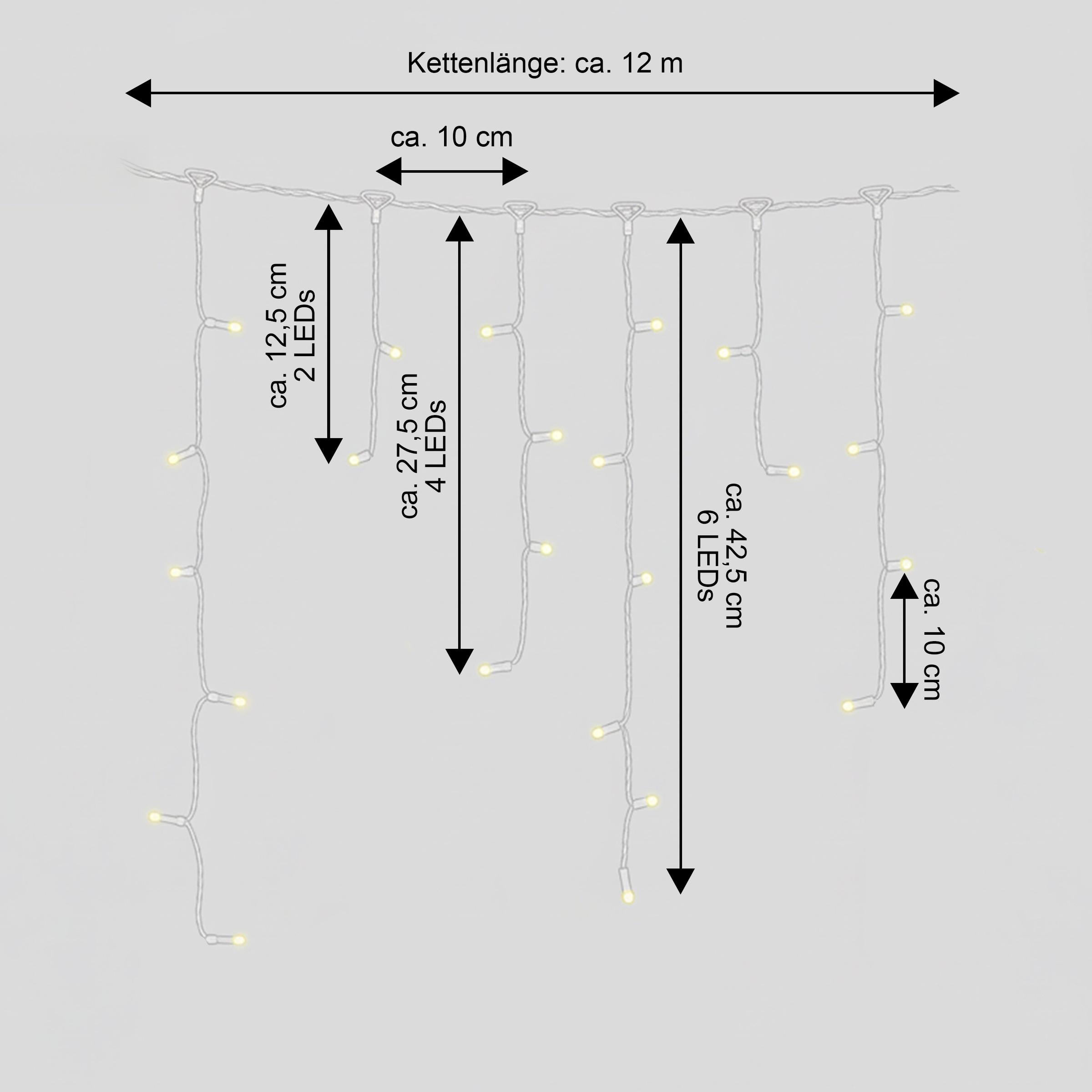 my home LED-Lichterkette »Livva in 6, 12 und 24 m Kettenlänge,« 480 Stk.-flammig LED-Eisregen Lichterkette , warmweißes Licht, Timer, + 3 m Zuleitung