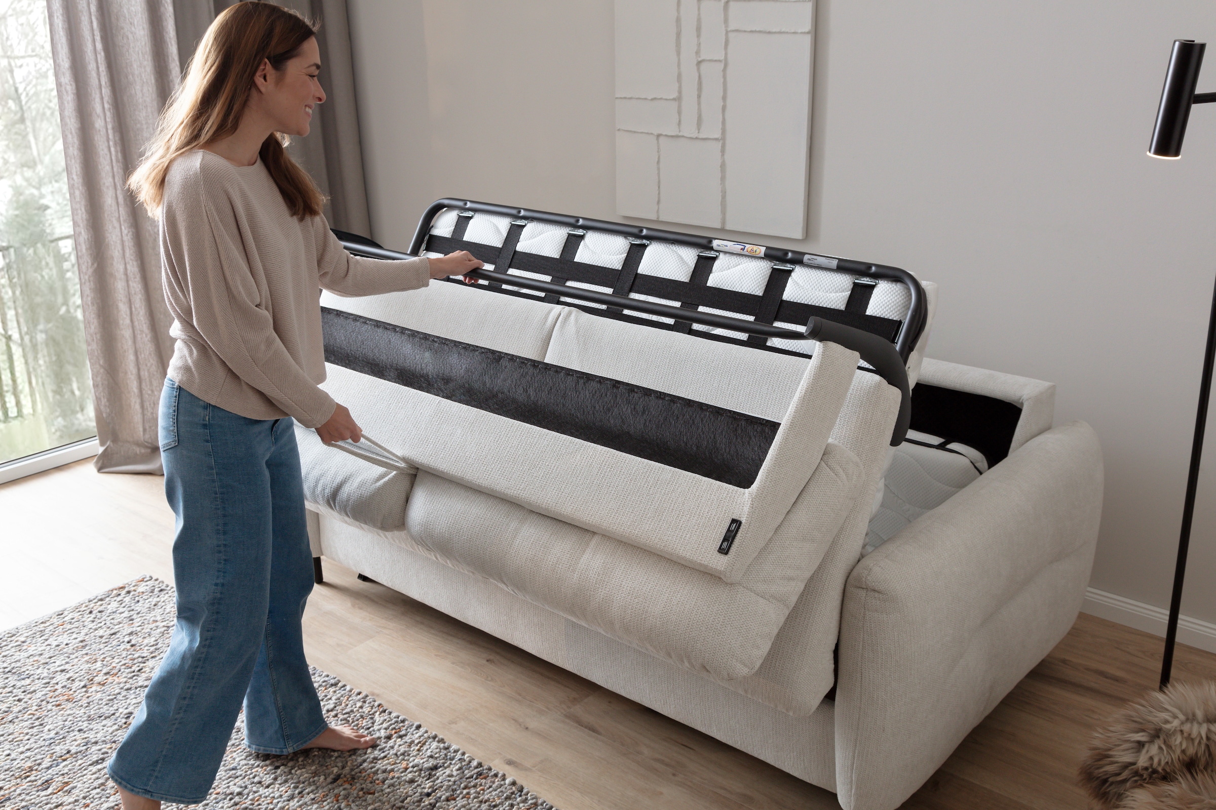 Home affaire 2-Sitzer »Clevina, Dauer-Schlafsofa mit Kaltschaummatratze, Breite 176 cm« Sofa & Bett in einem – kinderleicht ausklappbar & freistellbar im Raum