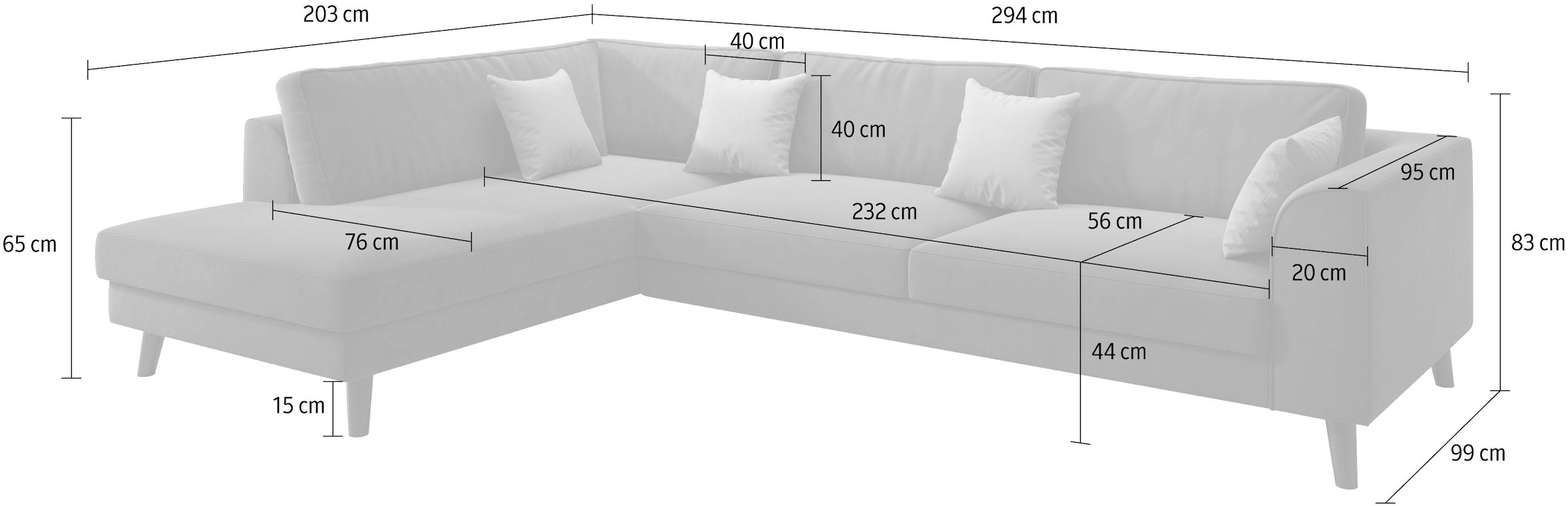 INOSIGN Ecksofa »Laurentia, L-Form«, mit 4 Zierkissen, Ottomane links oder rechts bestellbar