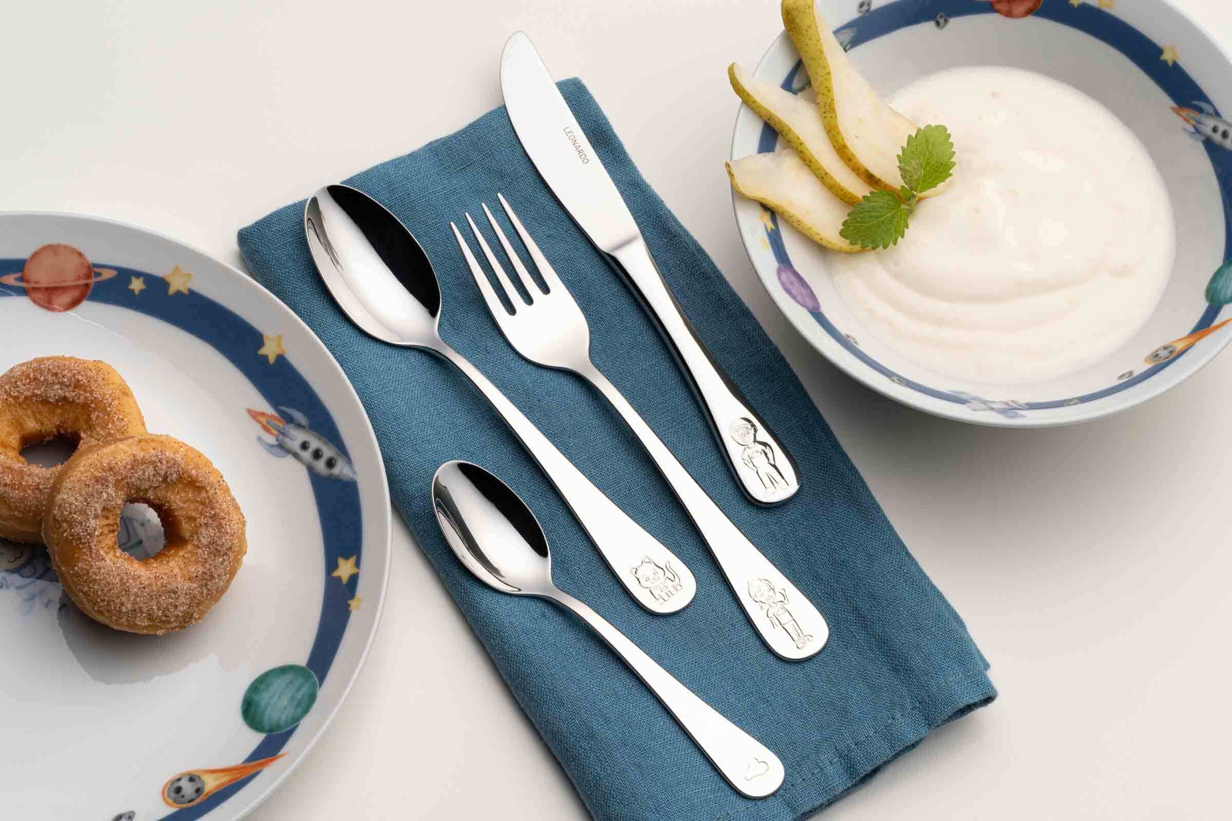 LEONARDO Kindergeschirr-Set »Kindergeschirr Set mit Besteck BAMBINI AVVENTURA« Spülmaschinengeeignet