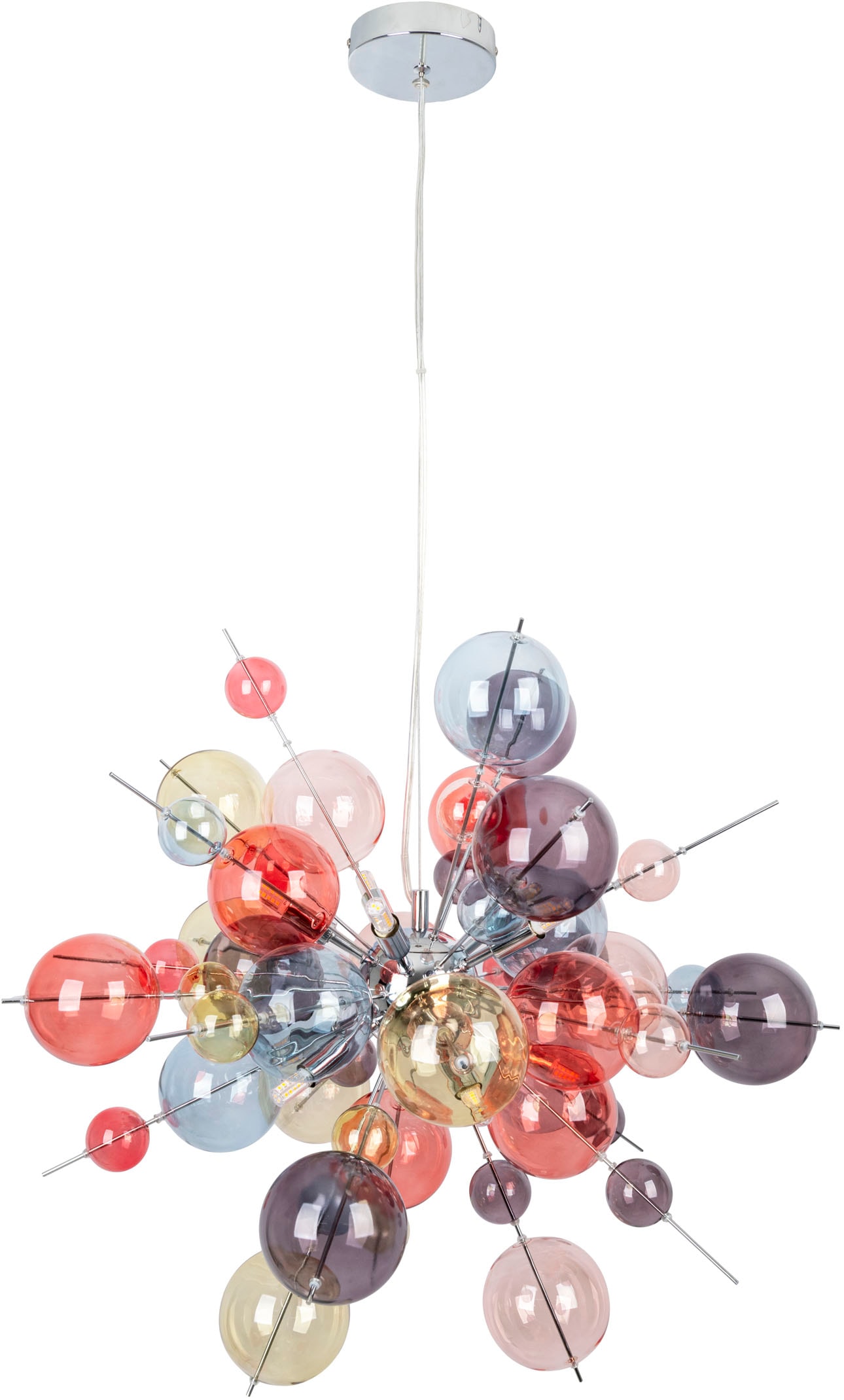 näve Pendelleuchte »Explosion« G9 1 Stk. kleine und große pastellfarbene Glaskugeln, 10x G9 exkl., Pendel klar