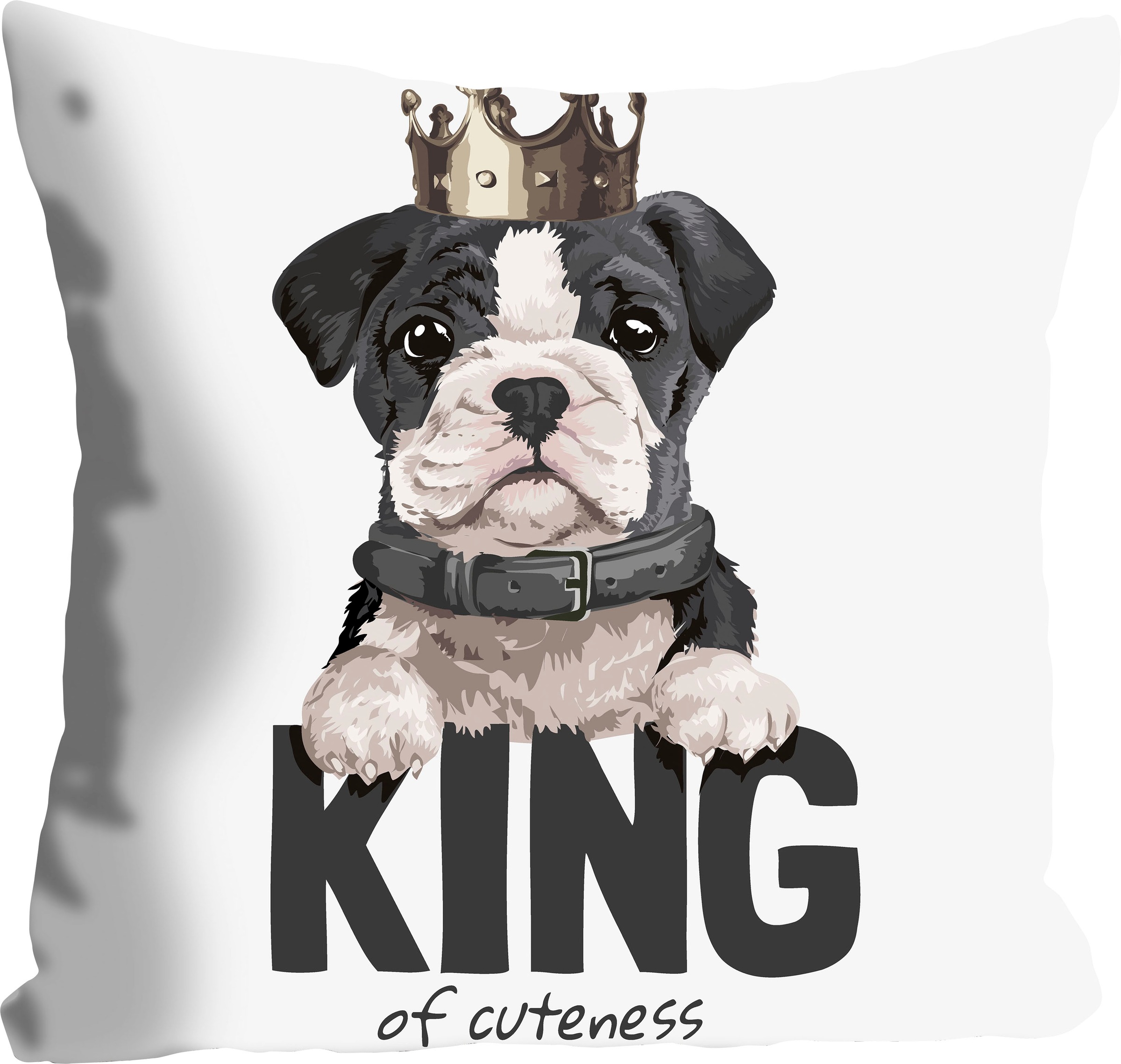 queence Dekokissen »KING OF CUTENESS«, mit einem Hund mit Krone, Kissenhülle ohne Füllung, 1 Stück