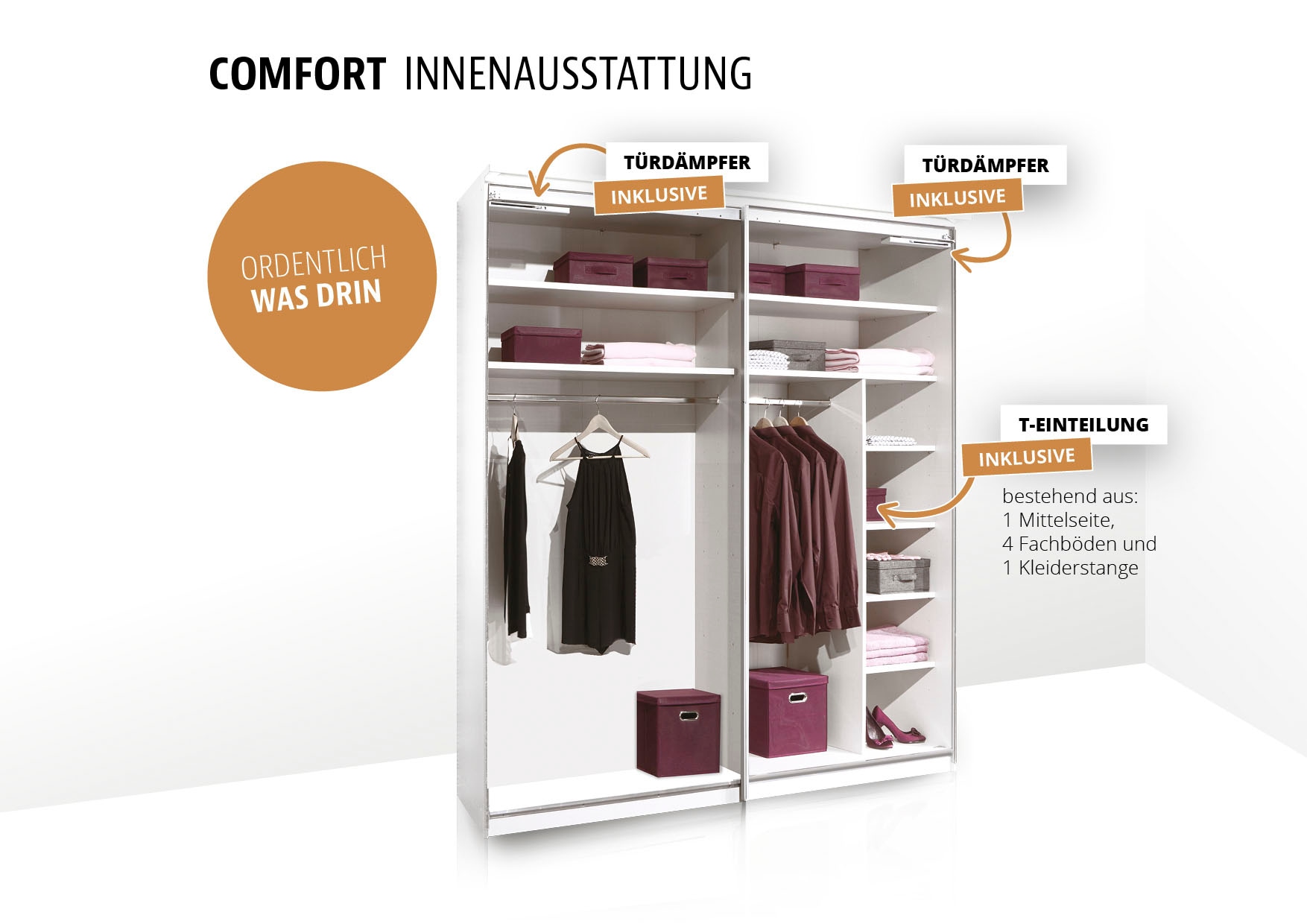 STAUD Schwebetürenschrank »Includo_Minisystem_07_2-türig, Made in Germany«, Mit vier verschiedenen Ausstattungsvarianten
