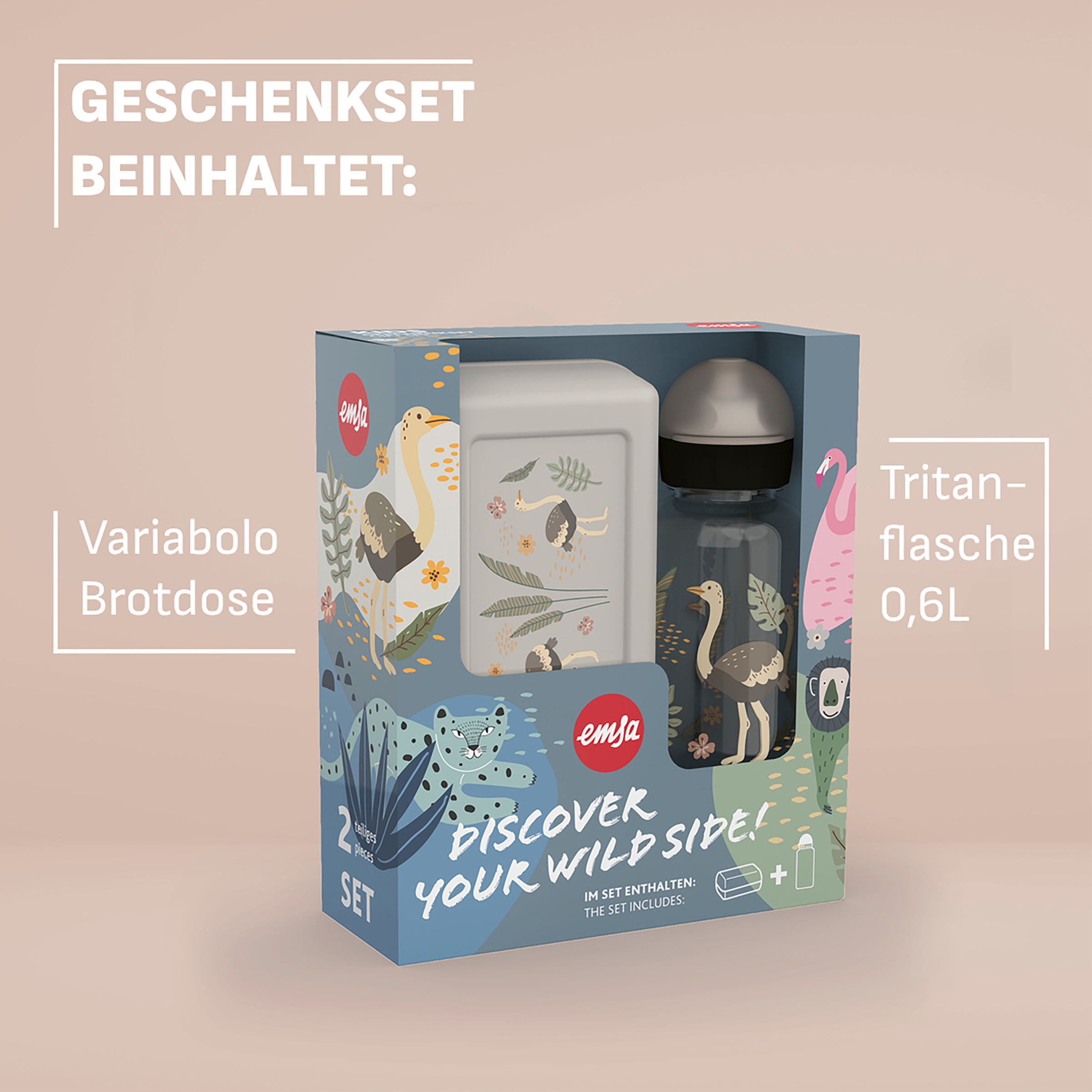 Emsa Kindergeschirr-Set »Kids« Tritan-Trinkflasche, 0,6 l, Vorratsdose mit herausnehmbarem Trenner