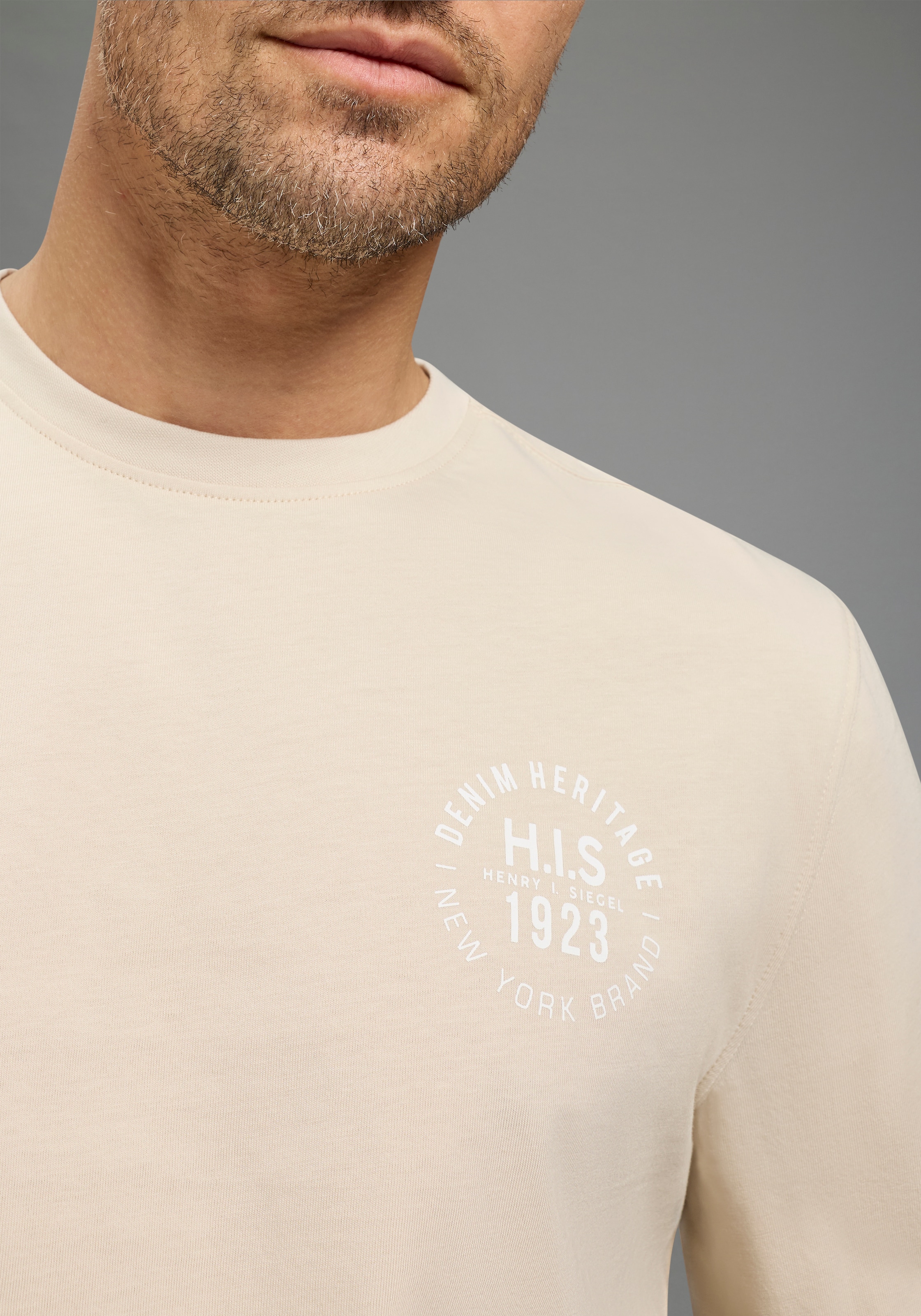 H.I.S Langarmshirt Packung, 2er-Pack, 2 tlg. Langarm,  bedruckt,  Rundhalsausschnitt,  aus 100% Baumwolle