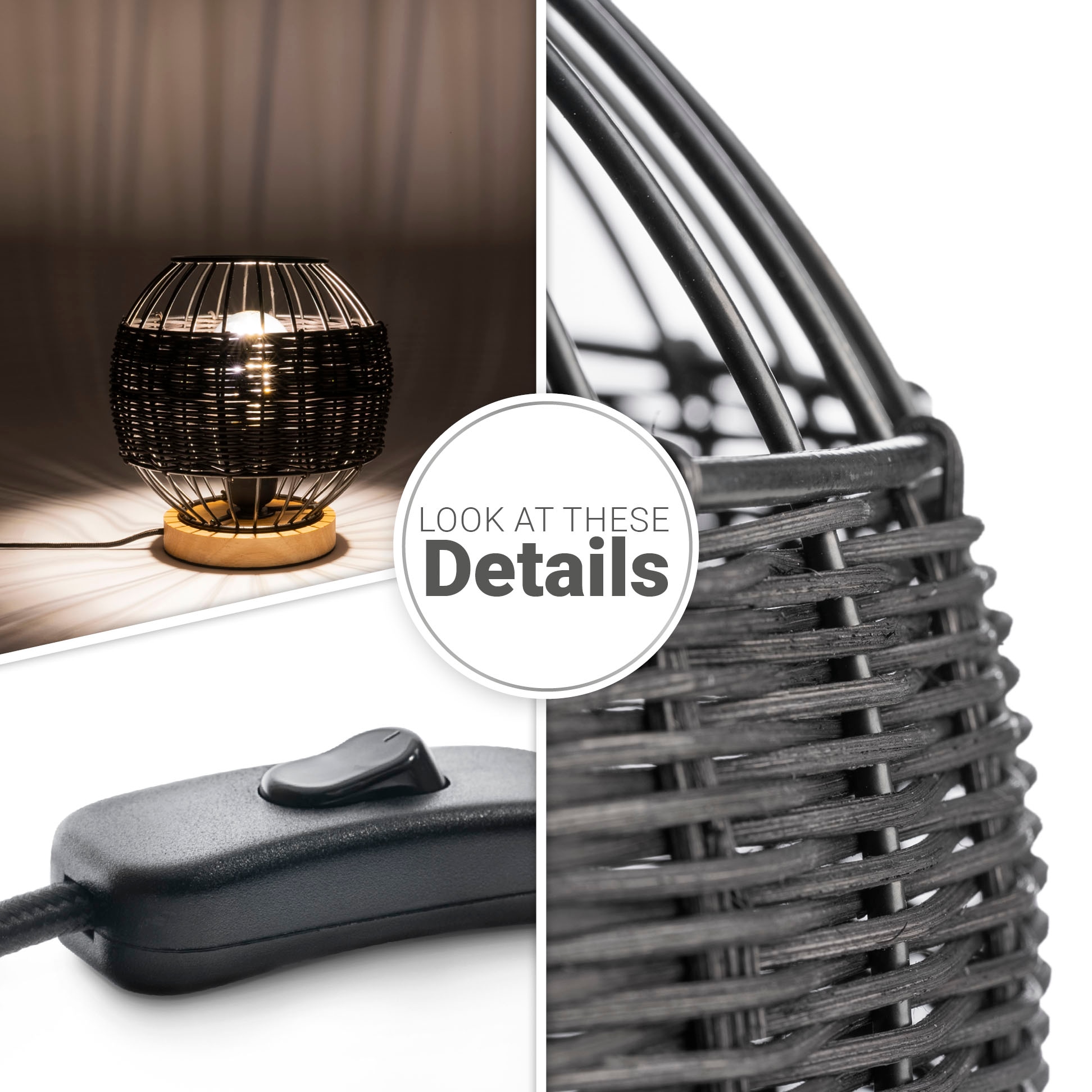 Paco Home Tischleuchte »PUGLO« E27 Rattan Schreib LED Rustikal  Boho Holz E27