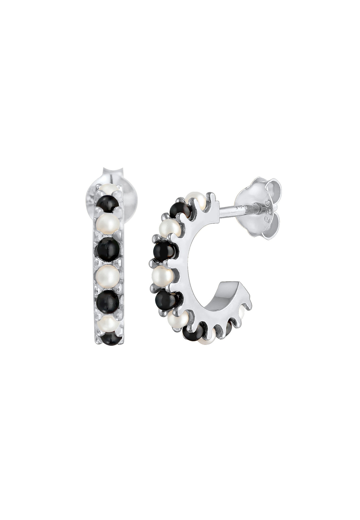 Elli Paar Ohrstecker »Ohrringe Creolen black-white synthetische Perlen 925 Silber«