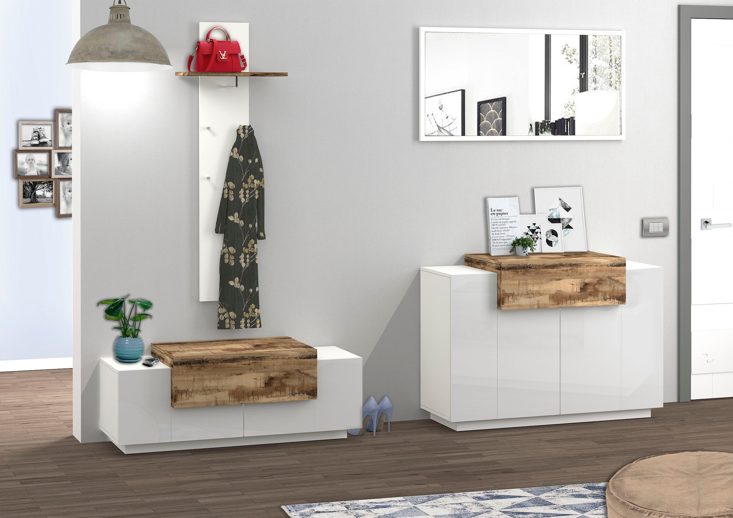 INOSIGN Schuhschrank »Coro, Schuhschrank, Schuhkommode, Schuhregal grifflos Doppeltiefe«, 2 Türen, 1 Klappe, 7 Fächer, Hochglanz Fronten, Breite 120