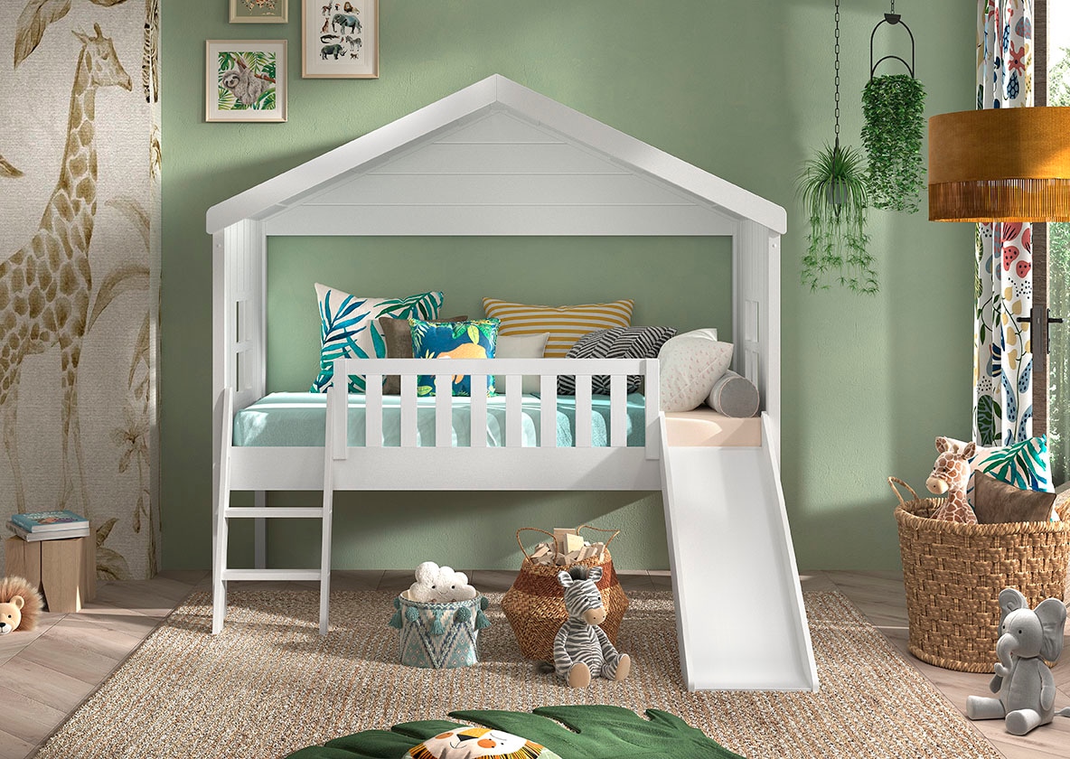 Vipack Hausbett »Hausbett«, (Made in Europe), inkl. Rolllattenrost und Leiter, wahlweise mit Rutsche