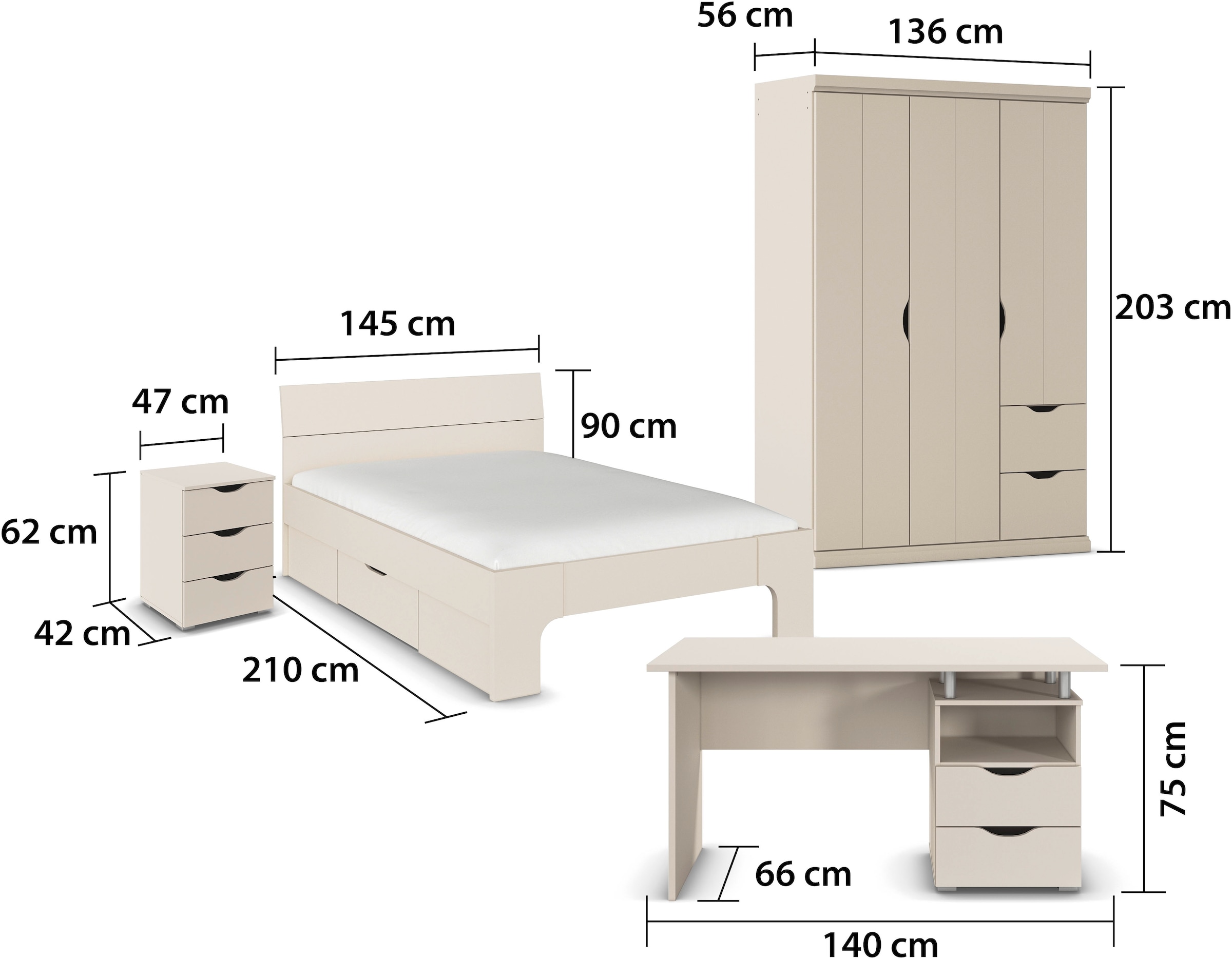 rauch Jugendzimmer-Set »Marlene«, (Set, 4 tlg., in 3 verschiedenen Ausstattungen BASIC/CLASSIC/PREMIUM), erhältlich in verschiedenen Bett- und Schrank-Breiten MADE IN GERMANY