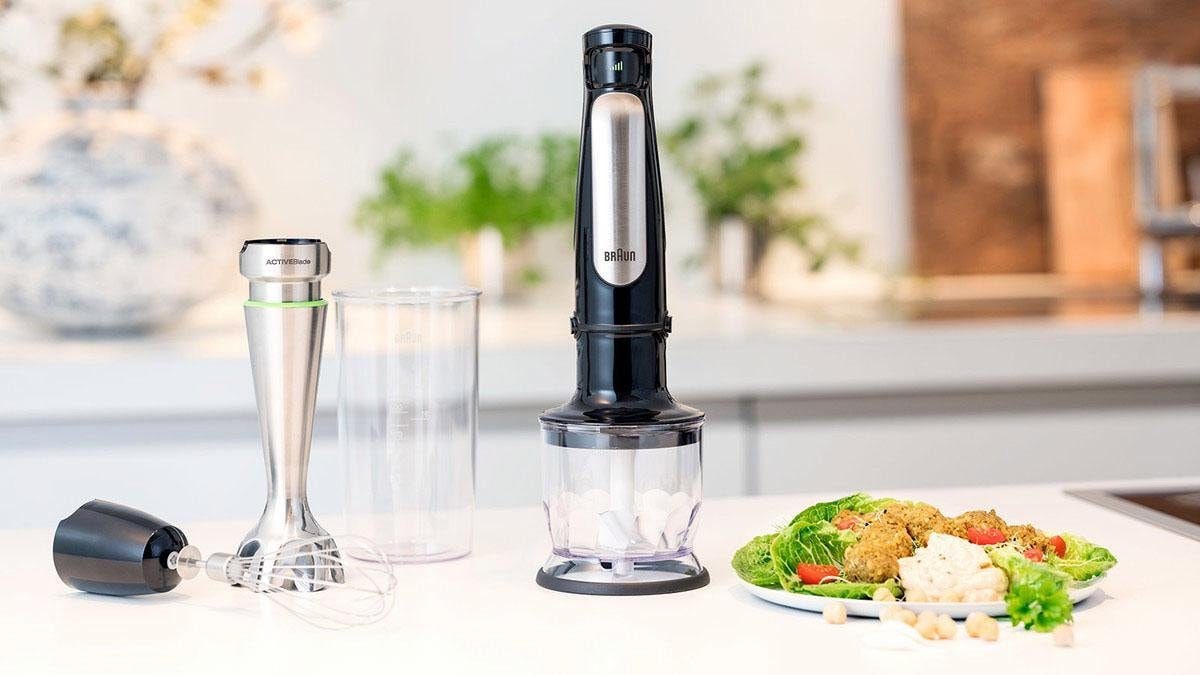 Braun Stabmixer »MultiQuick 7 MQ 7025X - 1000W, Stufenlosregulierbar, Dynamische Klinge« 1000 W Spritzschutz, Extra Mahlklinge, 350 ml Zerkleinerer, Schneebesen