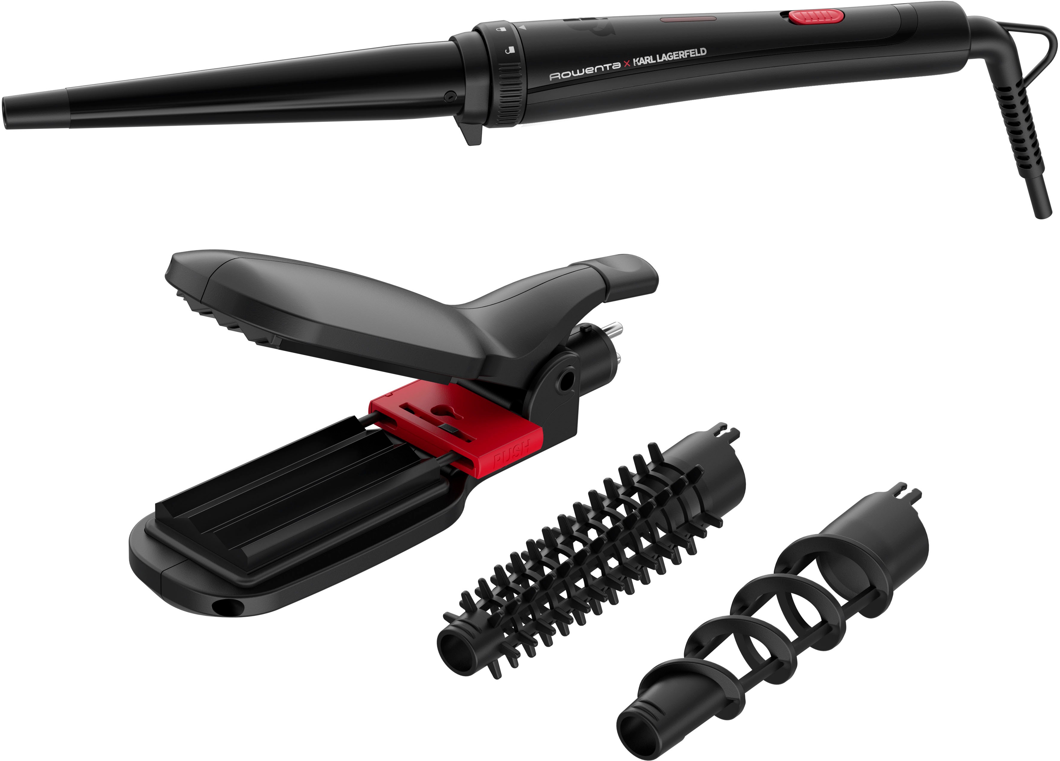 Rowenta Multihaarstyler "Rowenta x Karl Lagerfeld CF422L Infinite Looks 9-in-1 Multistyler" 4 Aufsätze Haarglätter, Kreppeisen, Lockenstab,