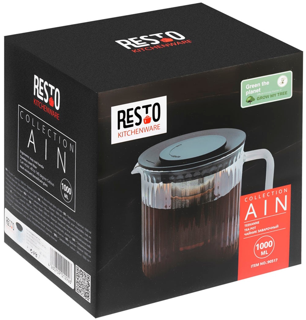 RESTO Kitchenware Teekanne »Ain, hitzebeständige Glaskanne im 3D Design, Höhe ca. 13 cm« 1 l 4 Stk. tlg. mit herausnehmbarem Filtersieb aus Edelstahl, im Geschenkkarton