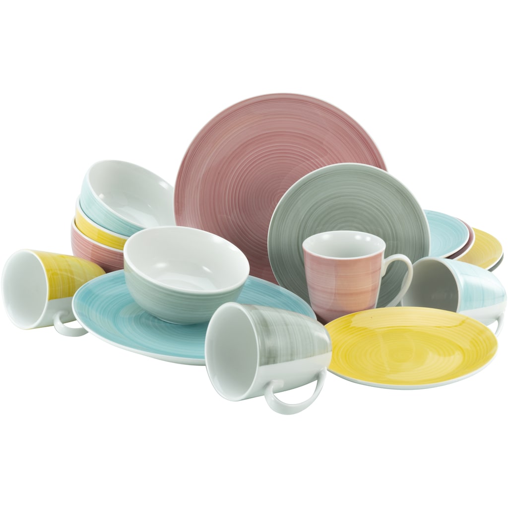 CreaTable Kombiservice »Geschirr-Set Pastello«, (Set, 16 tlg., Kaffeeservice und Tafelservice im Set, für 4 Personen)