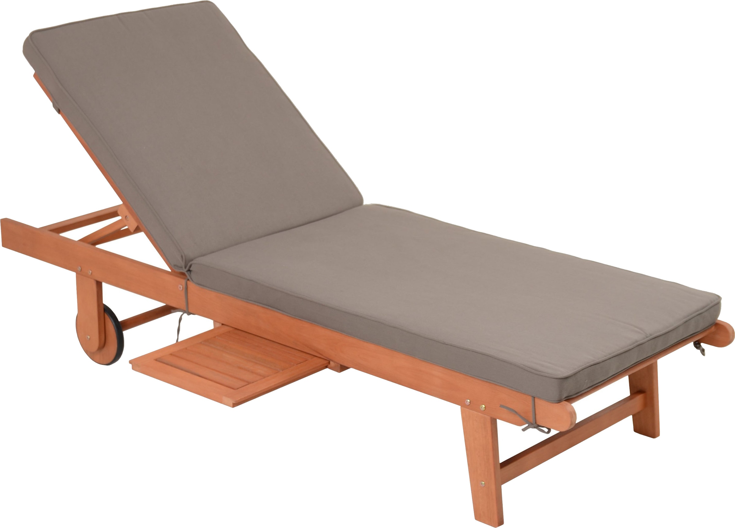 Garden Pleasure Gartenliege »Sonnenliege »SAN DIEGO«, braun« Eukalyptusholz, verstellbare Rückenlehne, L: 110, cmausziehbarer Tisch