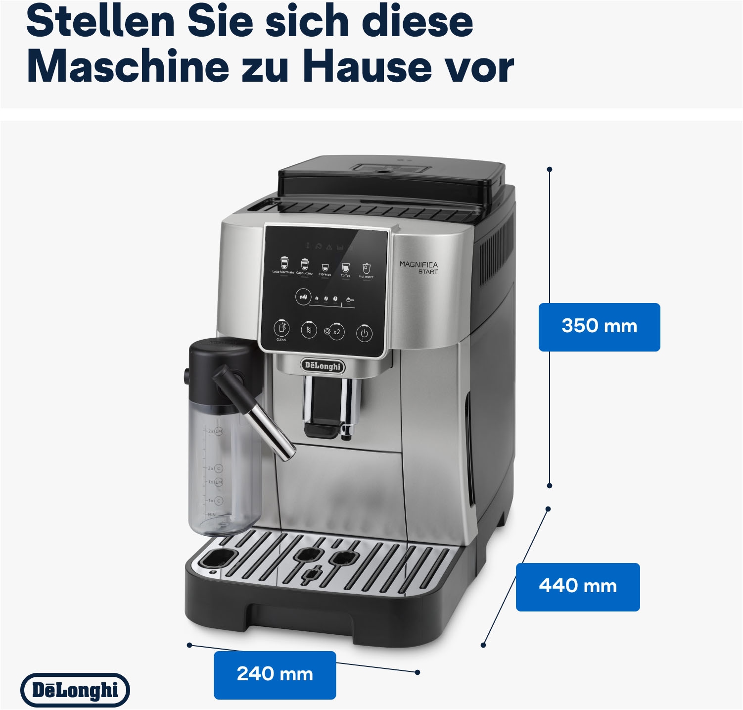 De'Longhi Kaffeevollautomat »Magnifica Start Milk ECAM220.80.SB«, intuitives Bedienfeld mit Soft-Touch-Symbolen, silber-schwarz