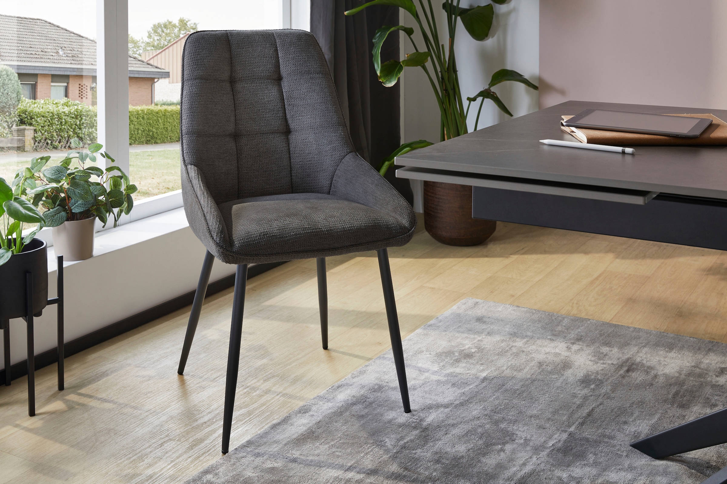 Jockenhöfer Gruppe Essgruppe »ROGER, Sitzgruppe, Esstisch 160 cm, 4 Stühle« Set, Esstisch 160 cm plus 4 Esszimmerstühle, 5 Stk. tlg. Tischplatte Wildeiche, U-Gestell, Stühle mit Webstoff