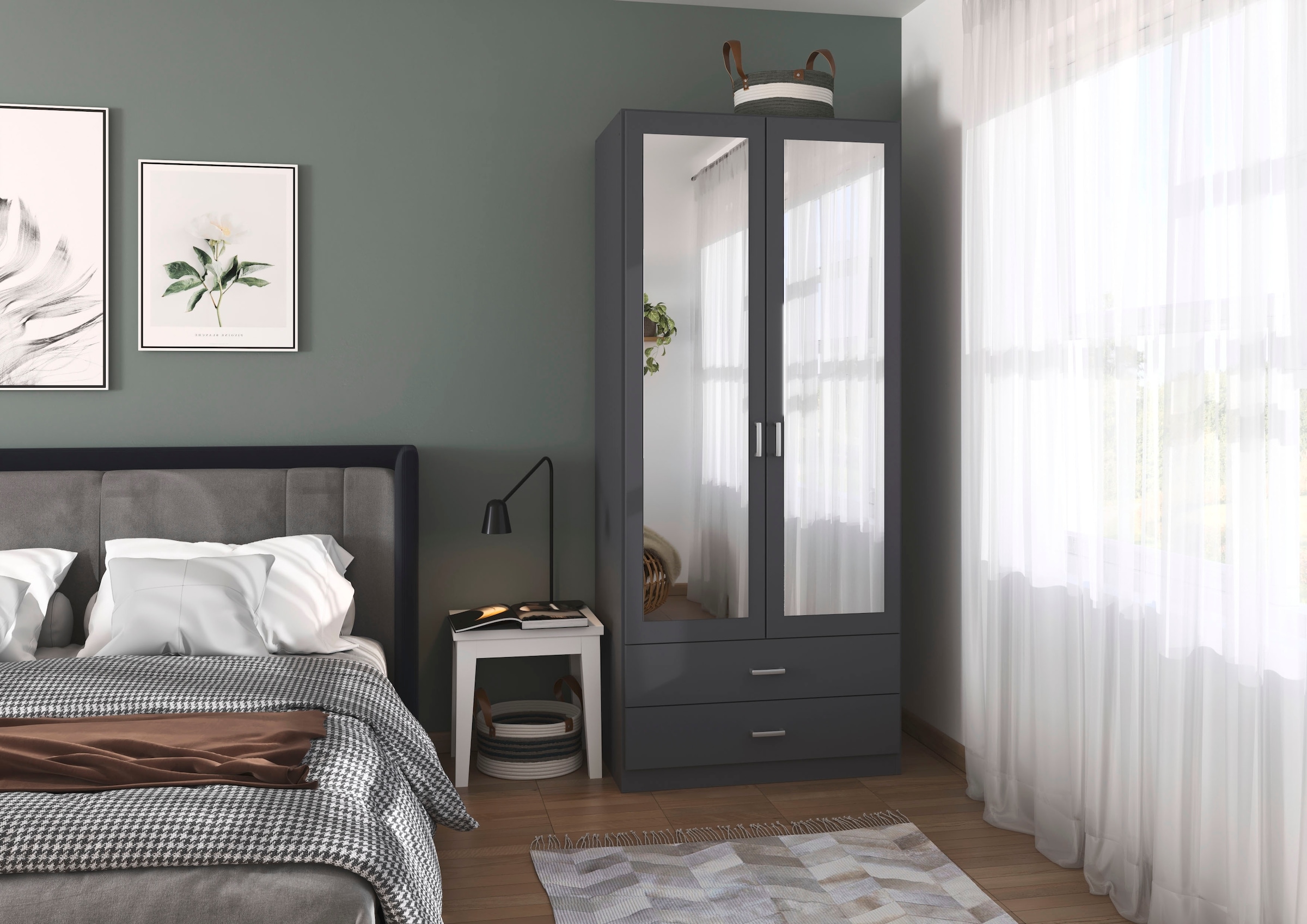 rauch Kleiderschrank »Schrank Garderobe Ankleide GAMMA Breiten 91/136/181/226/271/315/360 cm« in 3 Ausstattungen BASIC/CLASSIC/PREMIUM (inkl. SOFT-CLOSE-Funktion),  verschiedene Griff-Varianten, mit Spiegel TOPSELLER MADE IN GERMANY