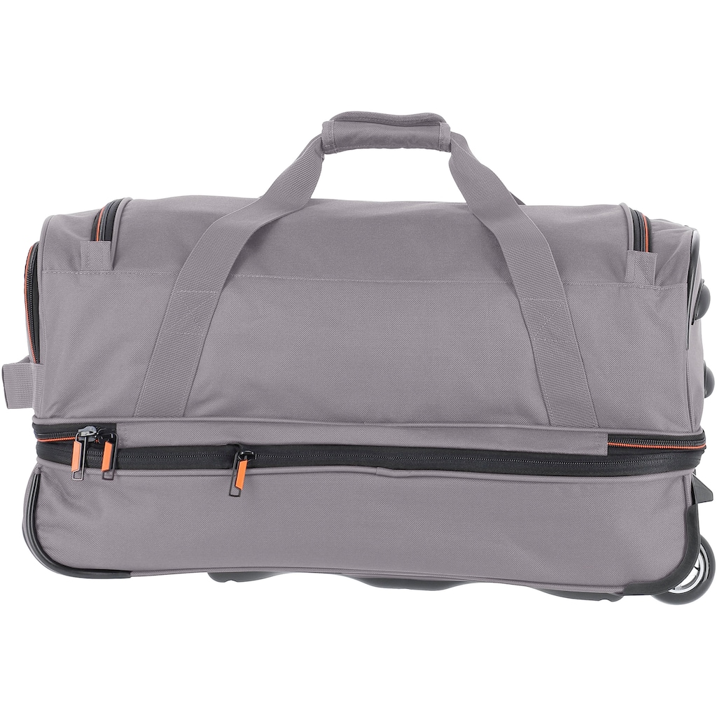 travelite Reisetasche »Basics, 55 cm, grau/orange«, Duffle Bag Sporttasche mit Trolleyfunktion und Volumenerweiterung