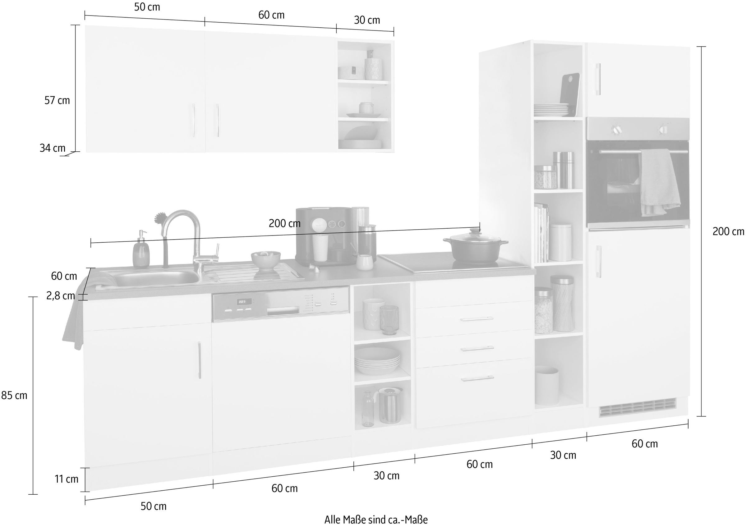 Küchenzeile E-Geräte, HELD MÖBEL ohne bestellen auf »Paris«, 290 cm Breite Rechnung