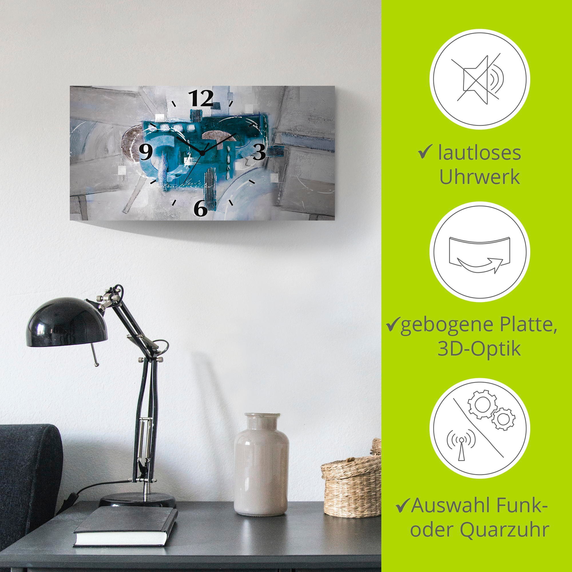 Artland Wanduhr »Abstrakte blaue Kreise«, 3D Optik gebogen, mit Quarz- oder Funkuhrwerk, versch. Größen