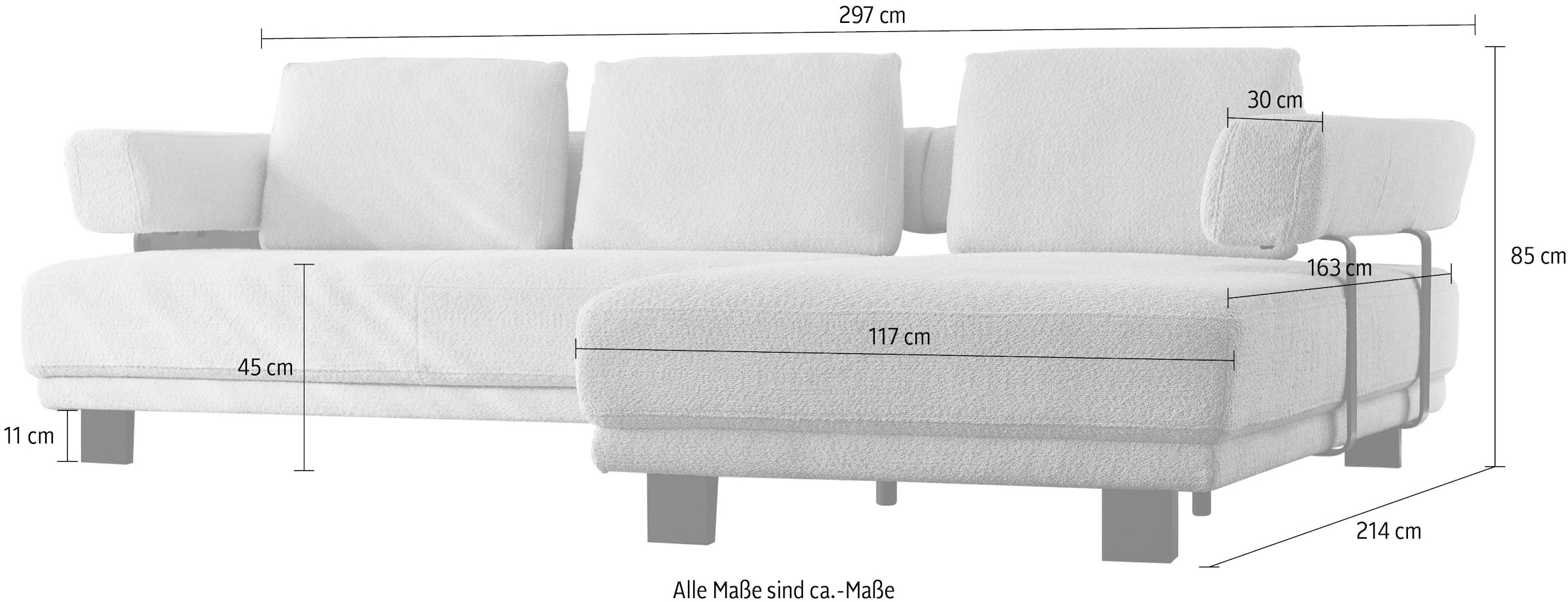 HUKLA Ecksofa »HU-HP18064 L-Form« Optional mit motorischer Vorziehbank, stylische Reling