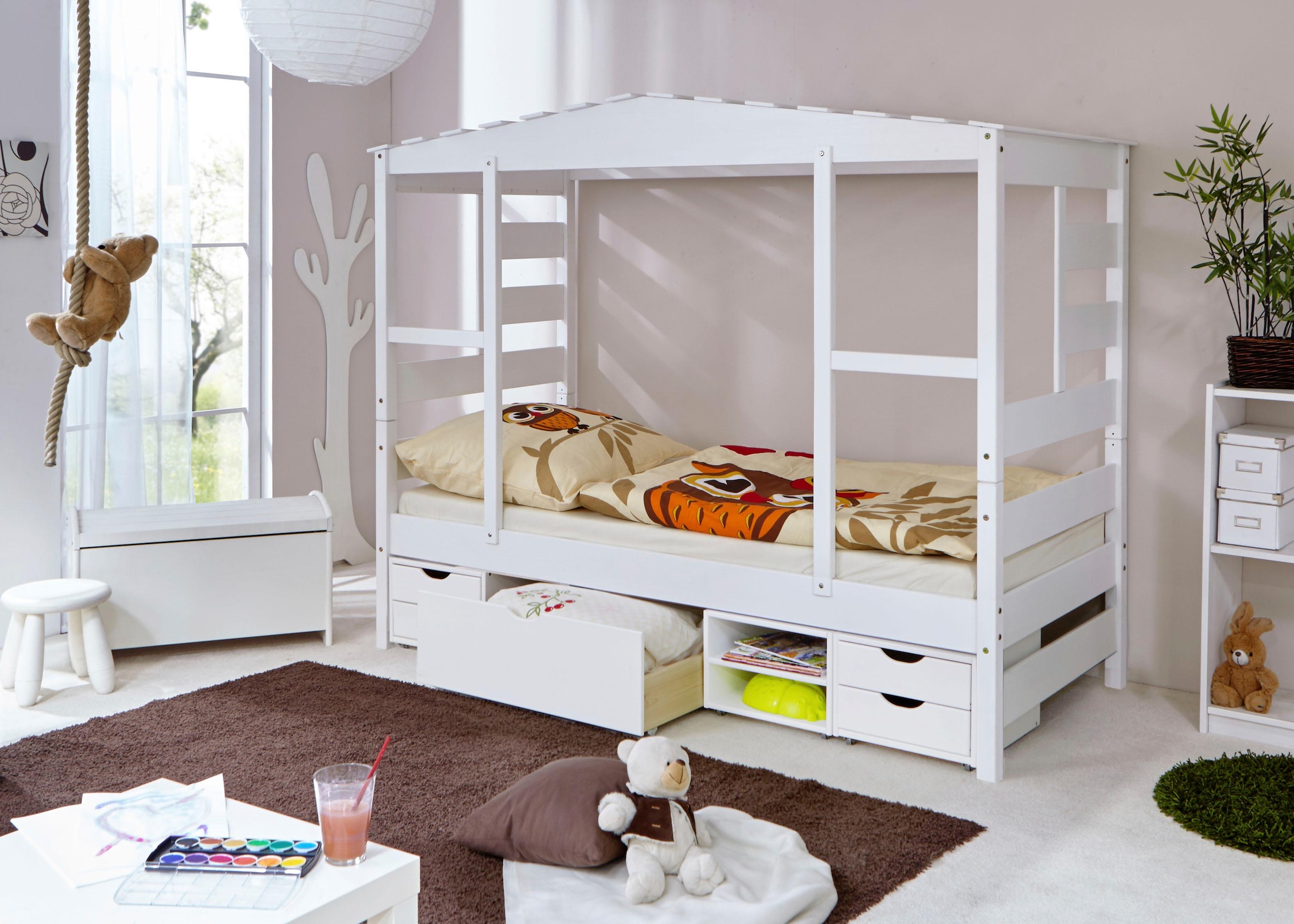 Ticaa Kinderbett »Lio«, Hausbett, inkl. Schubkasten und Rollrost
