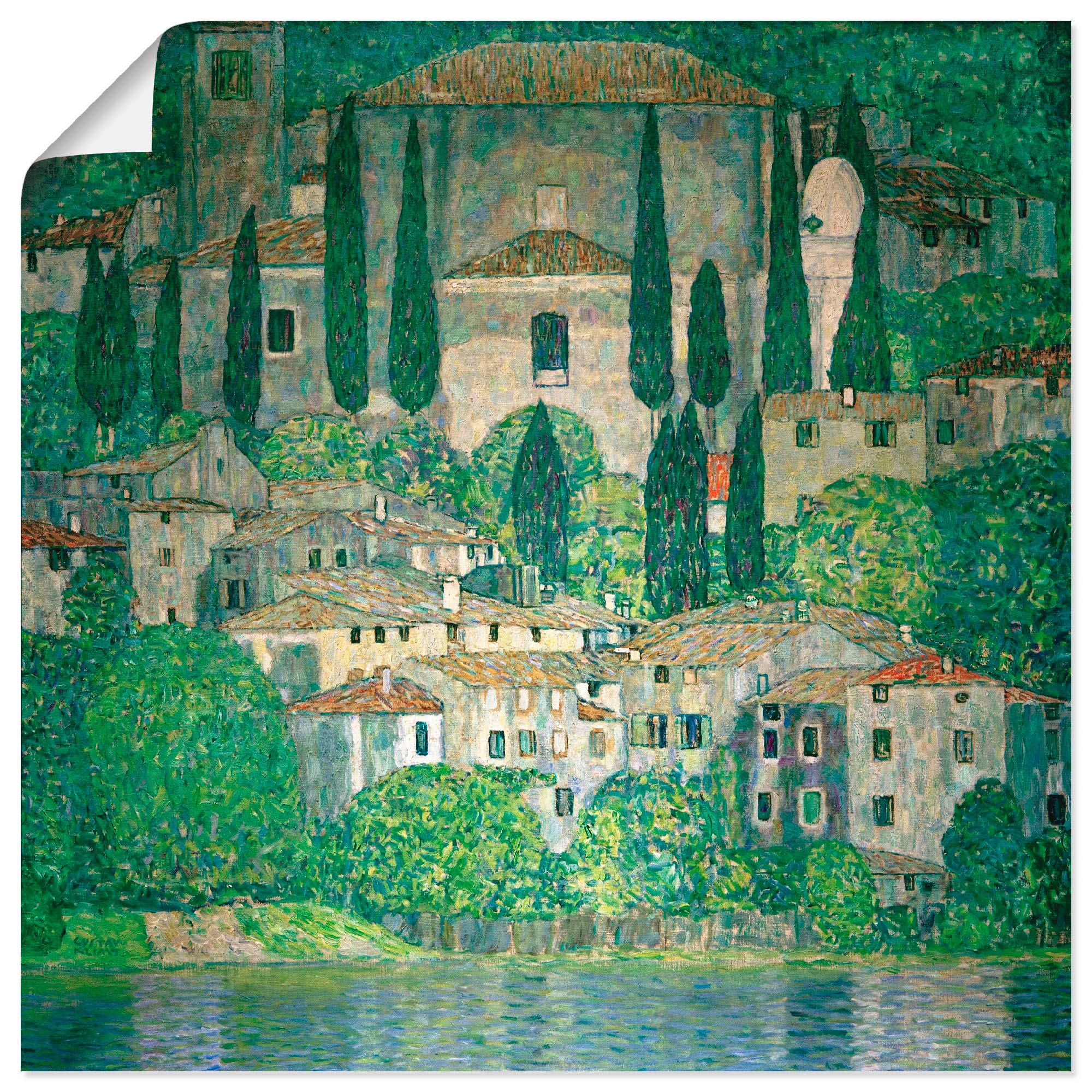 Artland Wandbild »Kirche in Cassone bestellen (Landschaft in Wandaufkleber bequem als Poster (1 Europa, Zypressen)«, Größen versch. mit oder St.), Leinwandbild