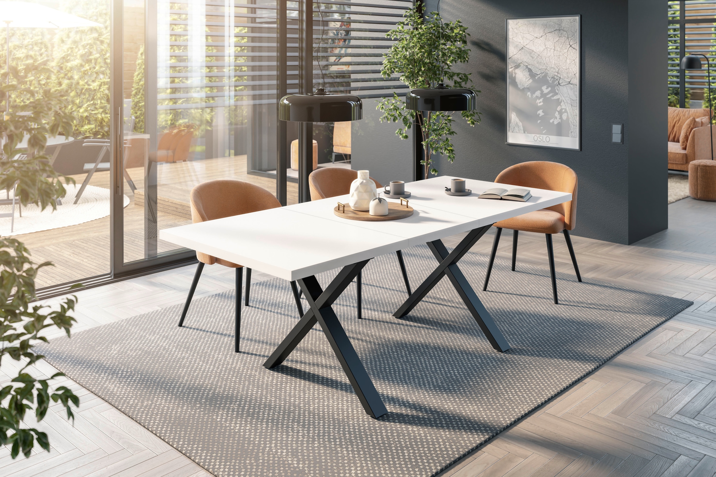 Mäusbacher Esstisch Metallgestell in X-Form, ausziehbar