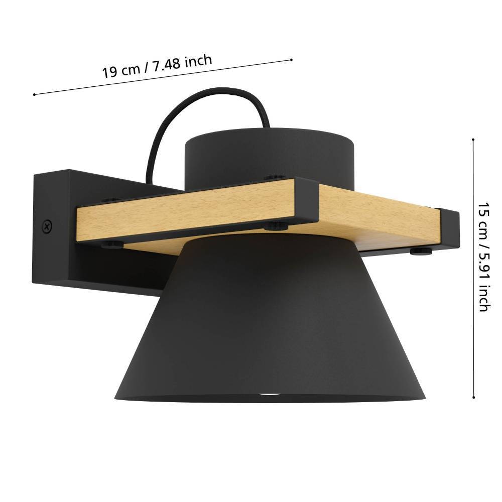 EGLO Wandleuchte »MACCLES Wandlampe, Stahl und Holz, Wohnzimmerlampe, Flurlampe, Lampe«, 1 flammig, Leuchtmittel E27 | ohne Leuchtmittel, aus schwarzem Metall und natürlichem Holz, für Wand und Decke, E27