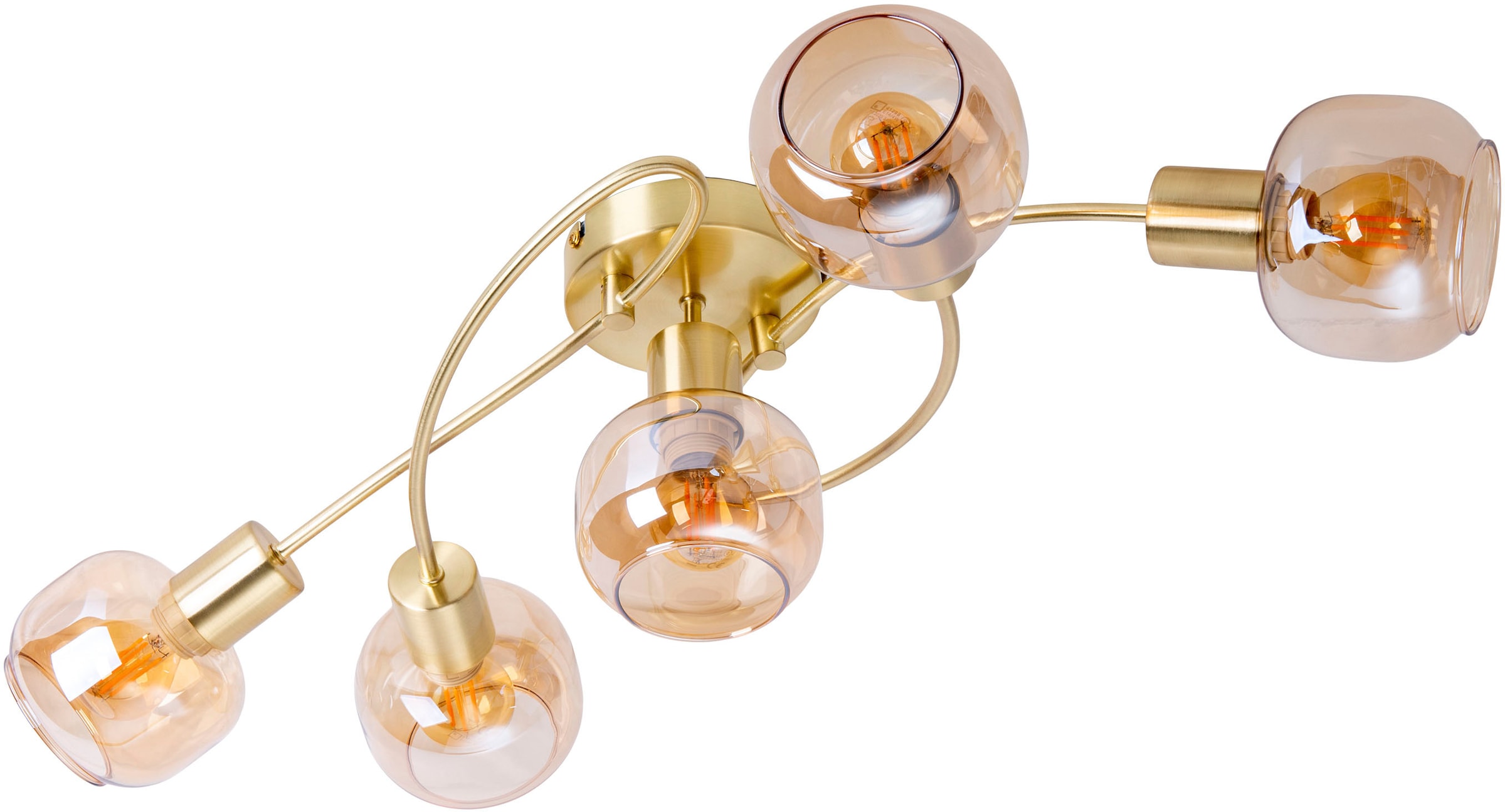 näve Deckenstrahler »Libby«, 5 flammig, Leuchtmittel E14 | ohne Leuchtmittel, 5flg. flexibel verstellbare Glasschirme in amber getönt excl. 5xE14