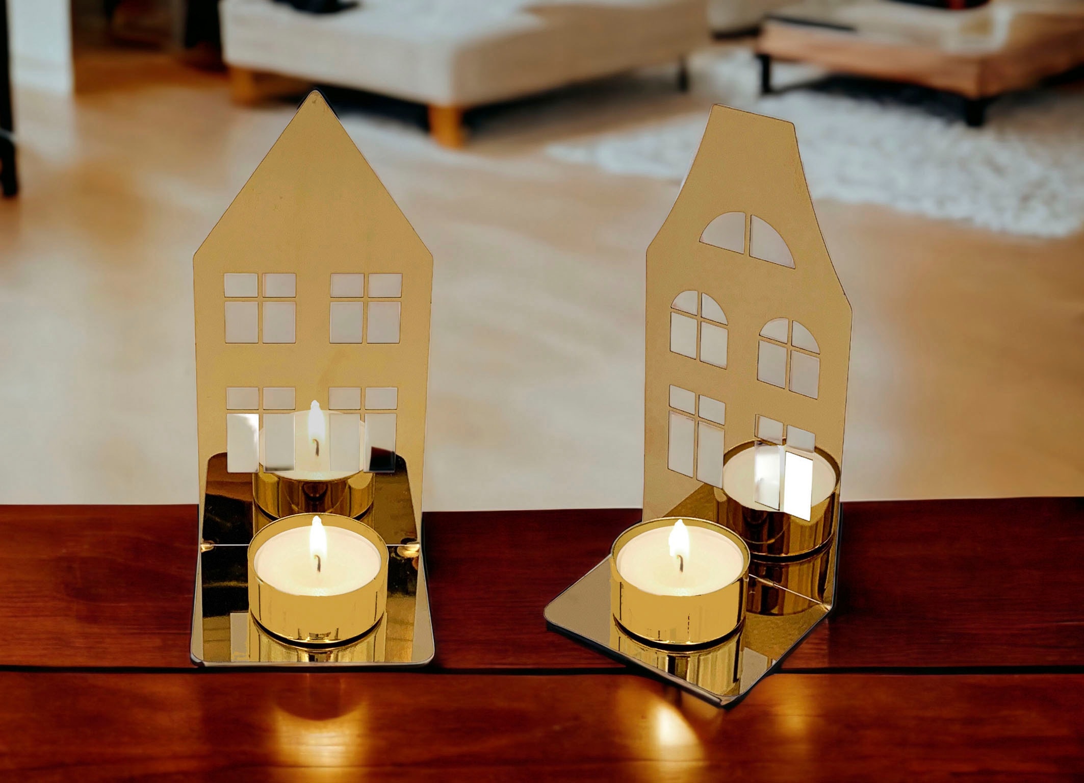 Leonique Kerzenhalter St., 1x 2 mit (Set, 1x Teelichthalter, mit Rechnung magnetischer bestellen und auf »Haus Ciatta«, Flachdach), Weihnachtsdeko Spitzdach