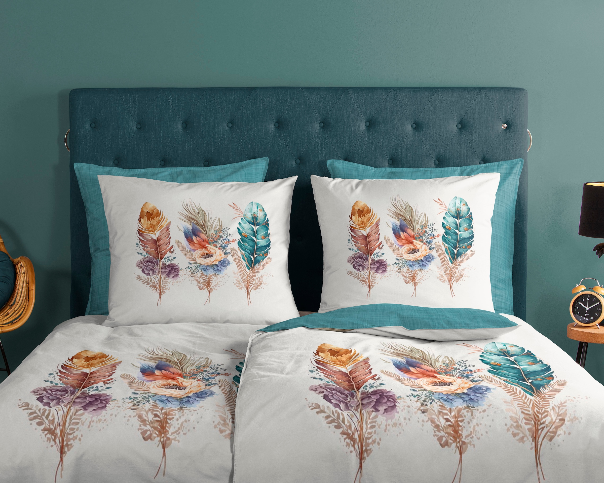 good morning Wendebettwäsche »Via« 2 Stk. tlg. 100% Baumwolle, 135x200, Reißverschluss, Wendeoptik, Federn, Petrol