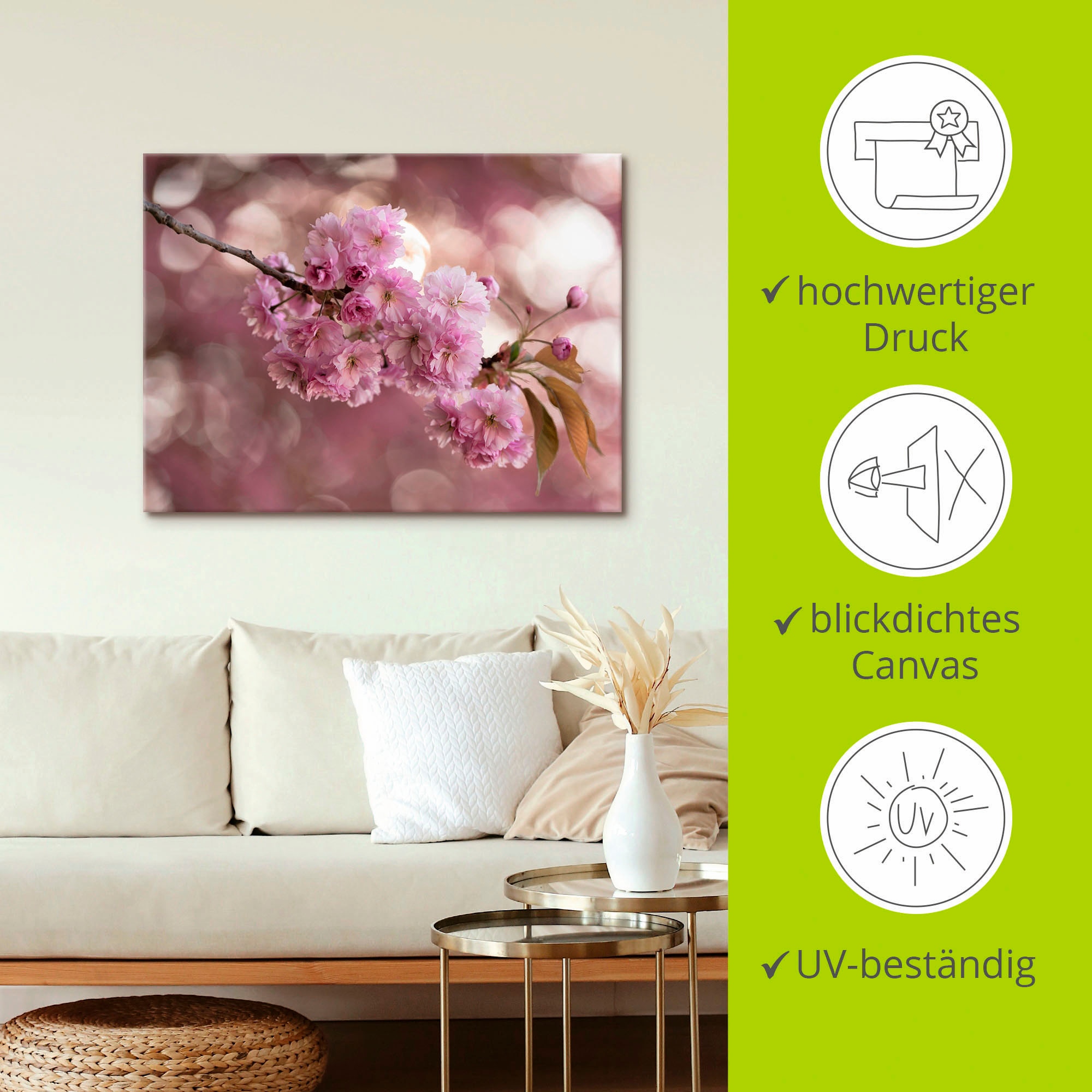 Artland Leinwandbild »Japanische Kirschblüte in Love III« Blumen 1 Stk. tlg. auf Holzrahmen gespannt