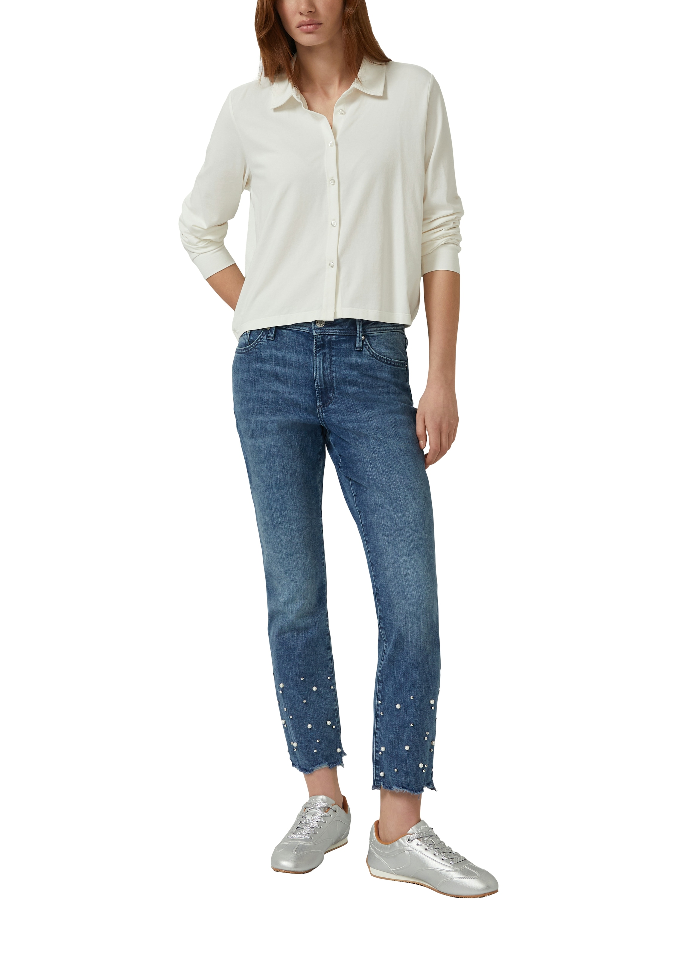 s.Oliver 7/8-Jeans »Style Betsy« 7/8-Länge mit Perlenbesatz und offenen Nähten