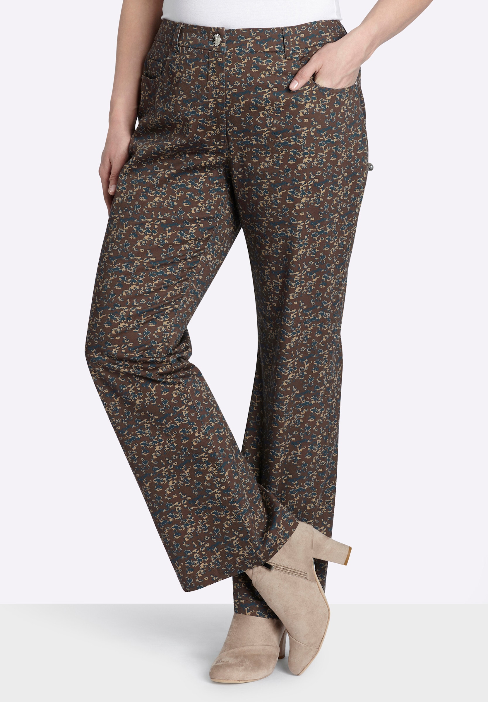 Sheego 5-Pocket-Hose »Bootcut-Hose Bootcuthose mit modernem Minimal-Print«