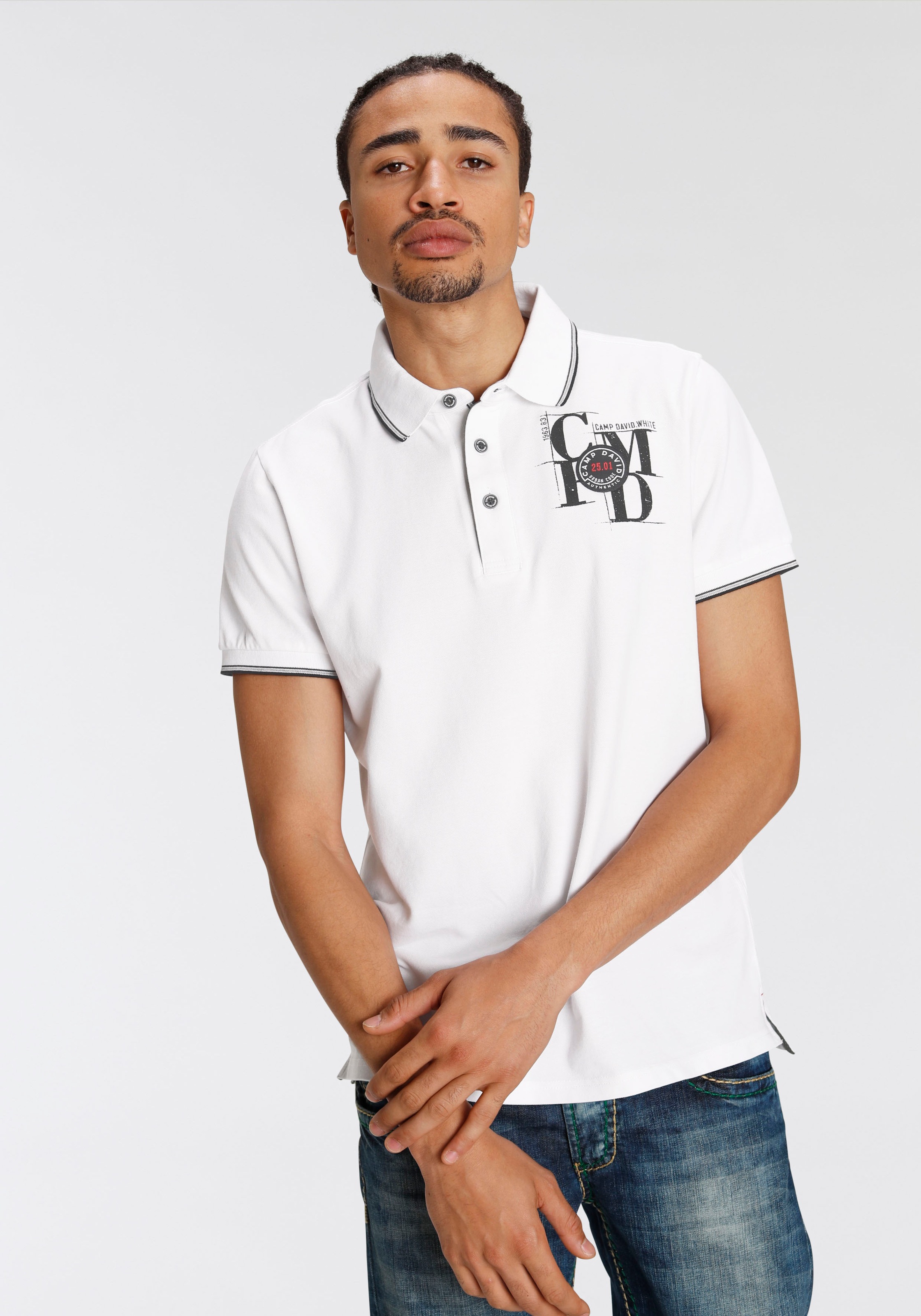 CAMP DAVID Poloshirt mit Logostickerei